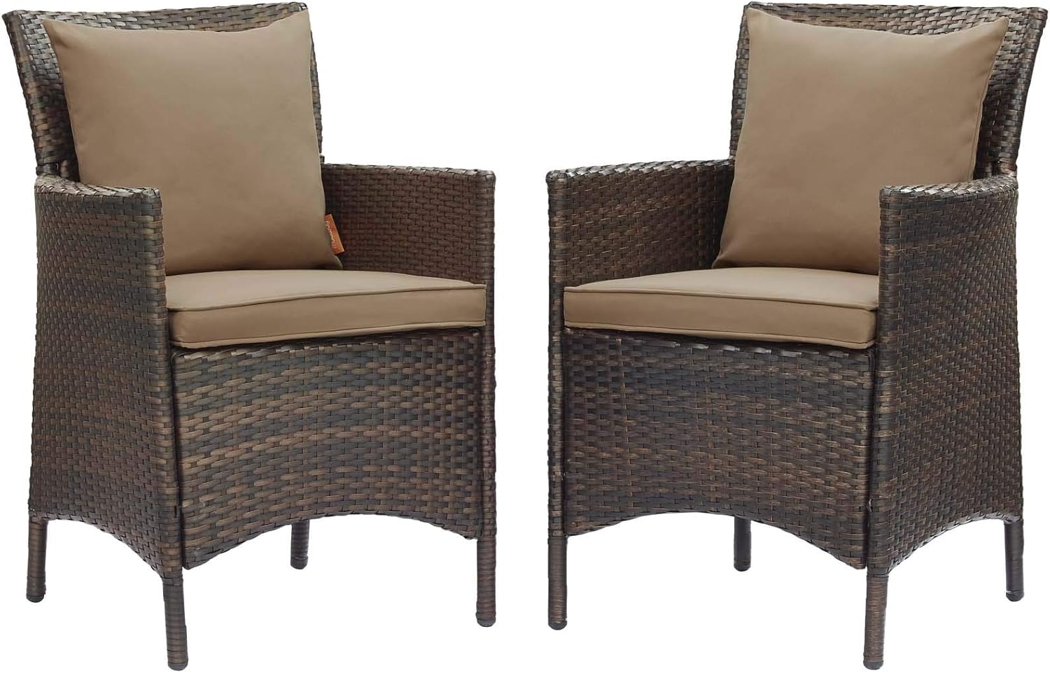 Modway Converge Wicker Rattan Outdoor Patio Dining Arm Chair with Cushion in Brown Turquoise