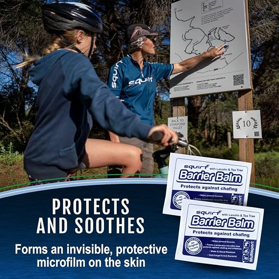 Squirt Barrier Balm for Chafing Relief - Body Anti Chafe Balm for Cycling & Endurance Sports - Water & Sweat Resistant Anti Chaffing Cream for Men & Women - Skin Friction Defense - 10 x 6g Sachets