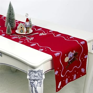 Santa Clause Embroidery Table Runner Holiday Table Runners for Dining Room for Christmas Table Decorations (13x70 inch),Blue