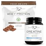 Bundle – Grass-Fed Whey Protein Concentrate Chocolate 5lb (1 Unit) + Creapure Creatine Monohydrate Powder Unflavored 2lb (1 Unit), All Natural Hormone-Free Pasture Raised