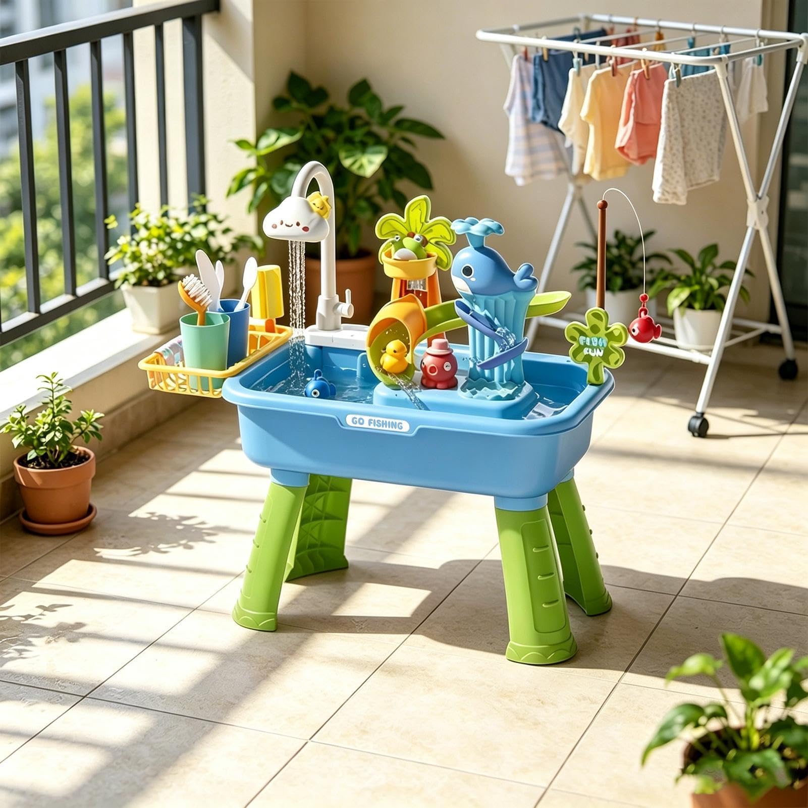 Outdoor Wassertisch für Kinder Pädagogisches Sensorik Spielset Wasserspielzeug für Mädchen Vorschulkinder Garten Terrasse