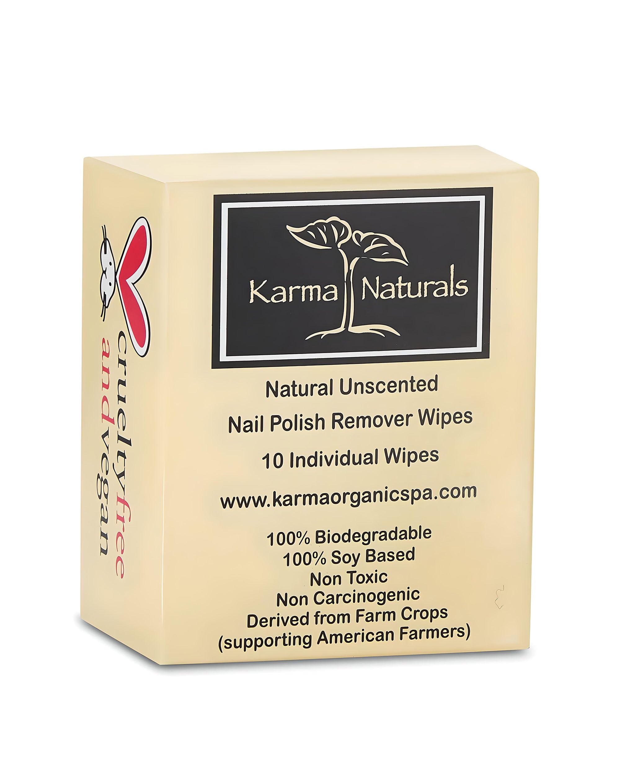 - Karma Organic Unscented Nail Polish Remover Wipes, 100% Soy Based, Non-Toxic, Vegan, Cruelty-Free – Pack of 10