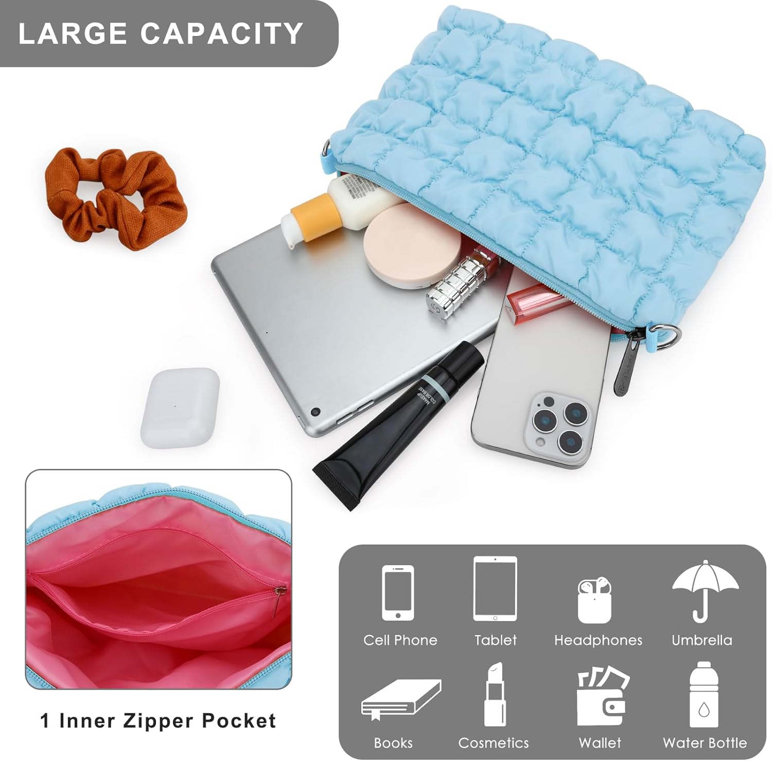 E-Tree Quilted Crossbody Bags for Women Men, Puffer Handbag Purse with Shoulder Strap - Image 4