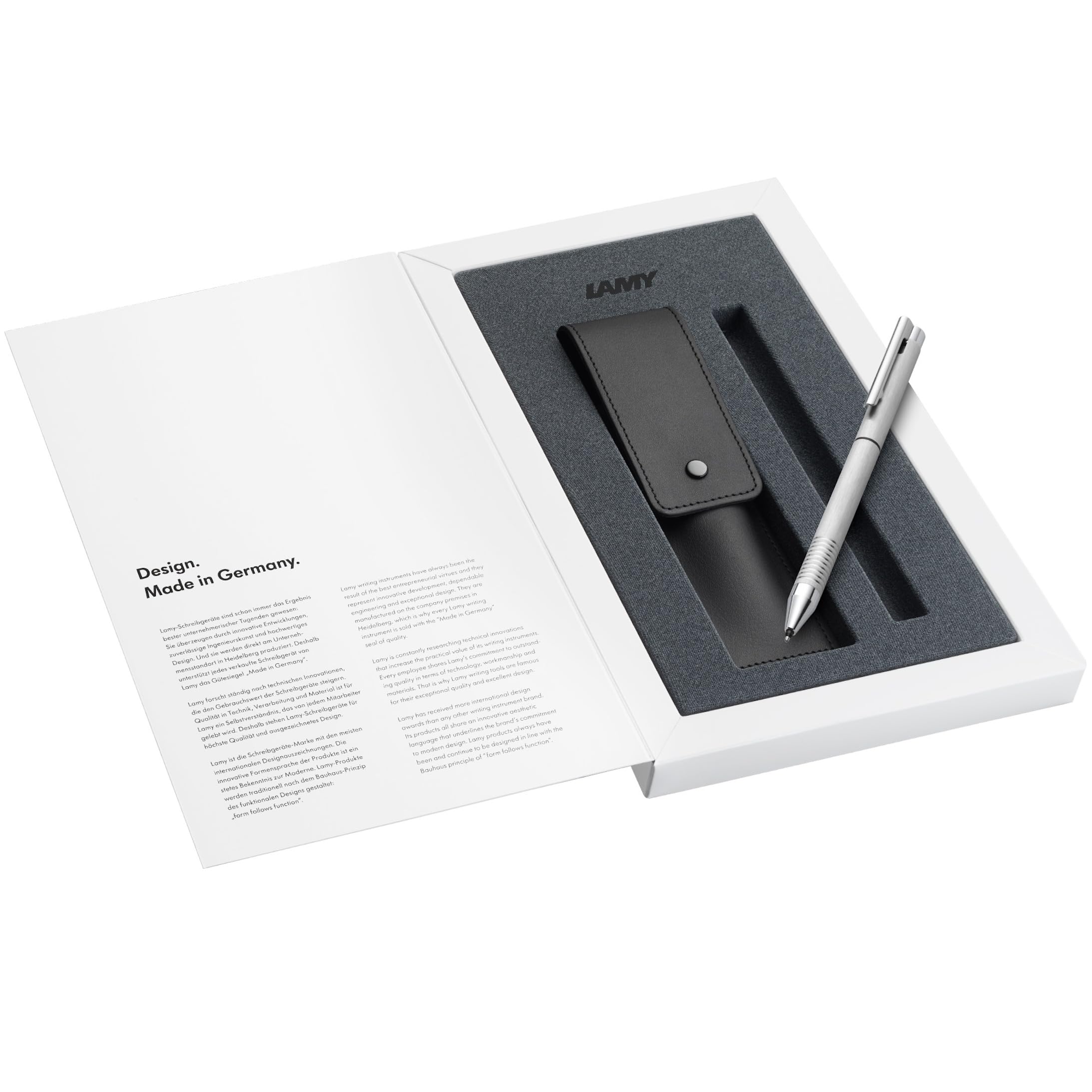 LAMY Set of 1 x Logo Twin Pen Multi-Pen System 606 Ballpoint Pen and  Mechanical Pencil Brushed Stainless Steel and 1x Genuine Leather Case in  Black for Two Writing Instruments : Amazon.sg: