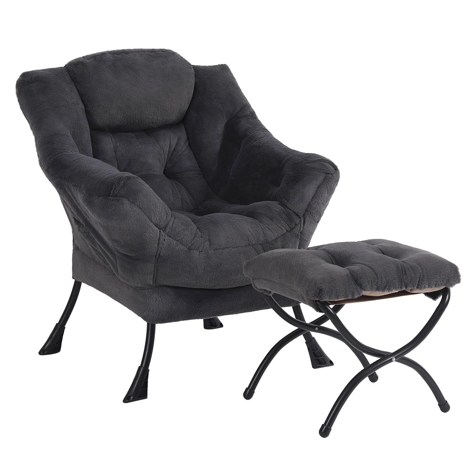 Givjoy Cozy Lazy Chair and Ottoman, Large Contemporary Accent Lounge Chair Set, Leisure Upholstered Reading Armchair for Bedroom, Living Room, Dorm Rooms, Office