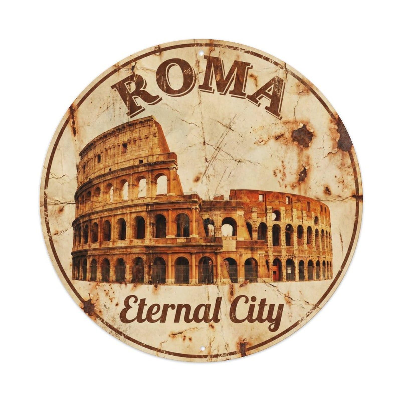 Vintage Travel Colosseum Rome Journey 2 Metal Tin Sign Plaque