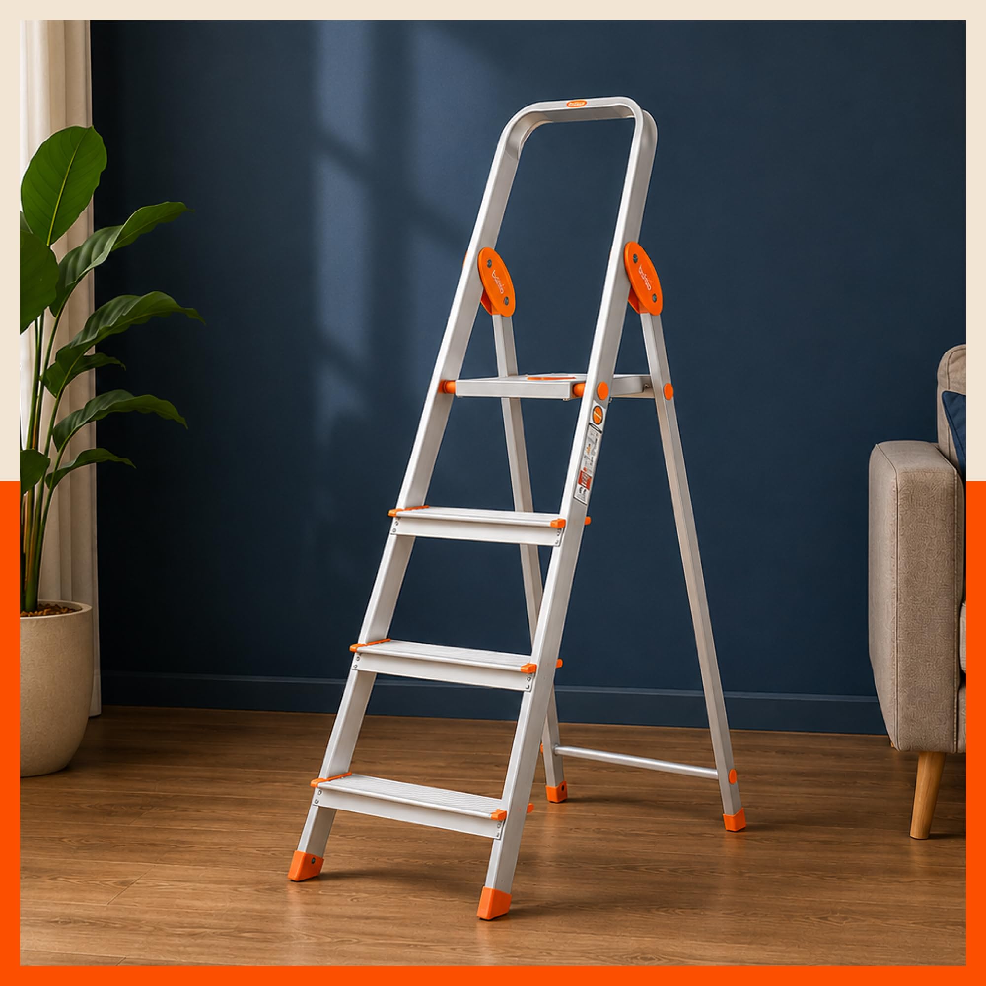 Bathla Advance 8-Step Aluminium Ladder | 150 Kg Load Capacity | Anti-Slip Steps | Sure-Hinge Technology | Home Use Step Ladder | 5 Year Warranty — Amazon image 14