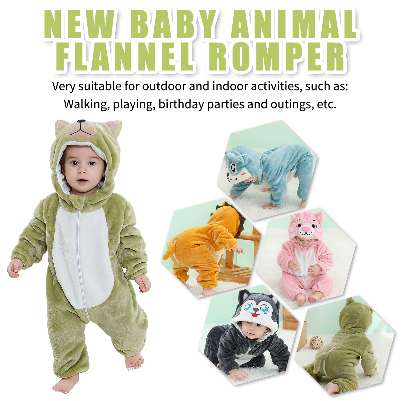 Unisex Bambino Inverno Pagliaccetto Coniglio Tigre Cucire Animale Stile Flanella Cosplay Halloween Costume Attrezzatura