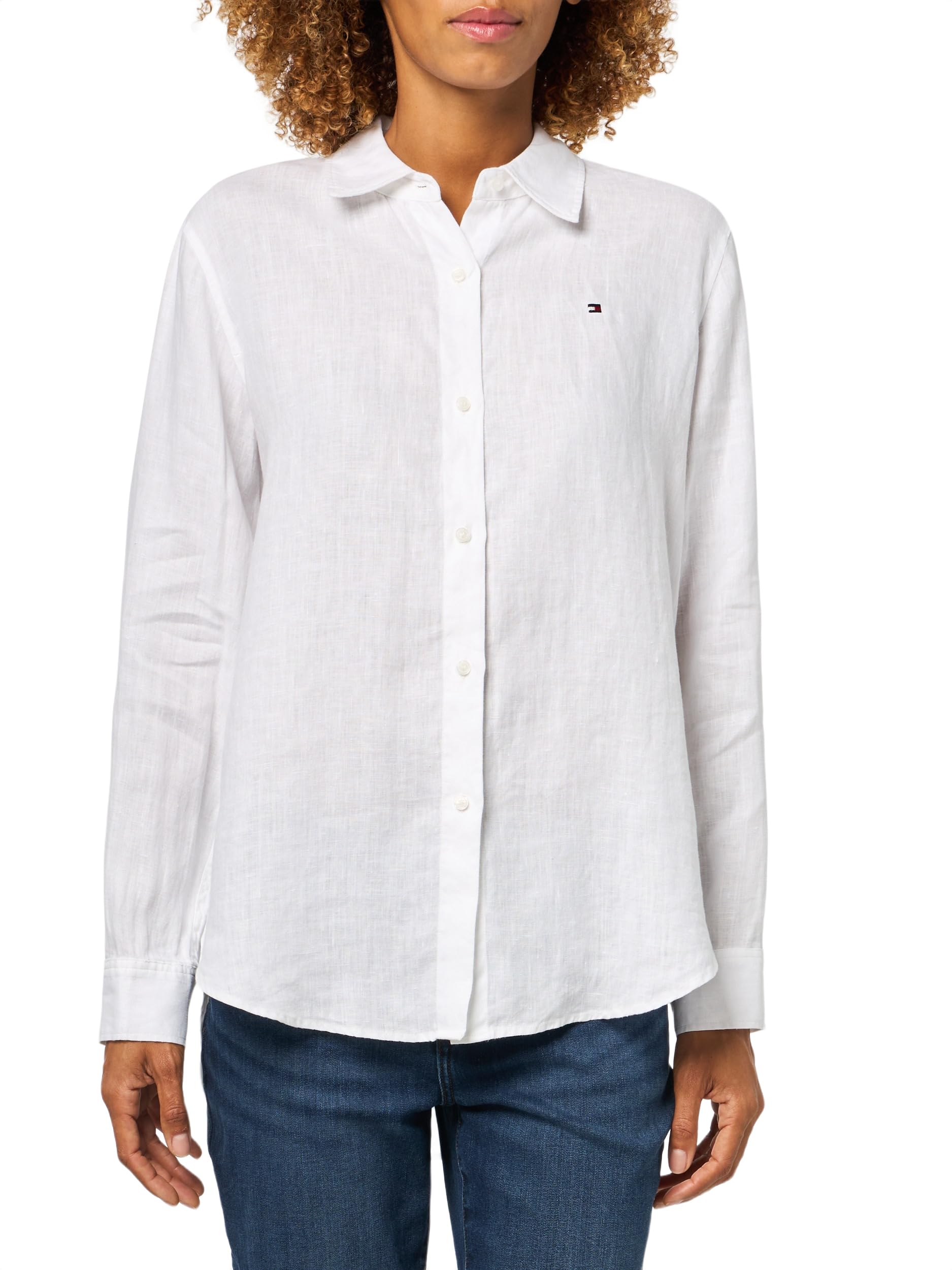 Tommy Hilfiger Women's Lightweight Linen Long Sleeve Button Down Shirt in Relaxed Fit Linen Blouse