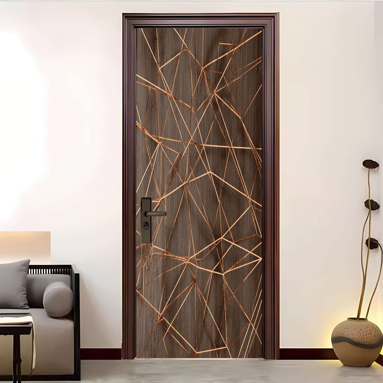 Adesivo Per Porte 3D Per Porte Interne, Venature Del Legno Astratte Geometriche Impermeabile e Autoadesivo Marrone in PVC Decorazione da Parete – per Camera da Letto, Soggiorno 80x210 cm
