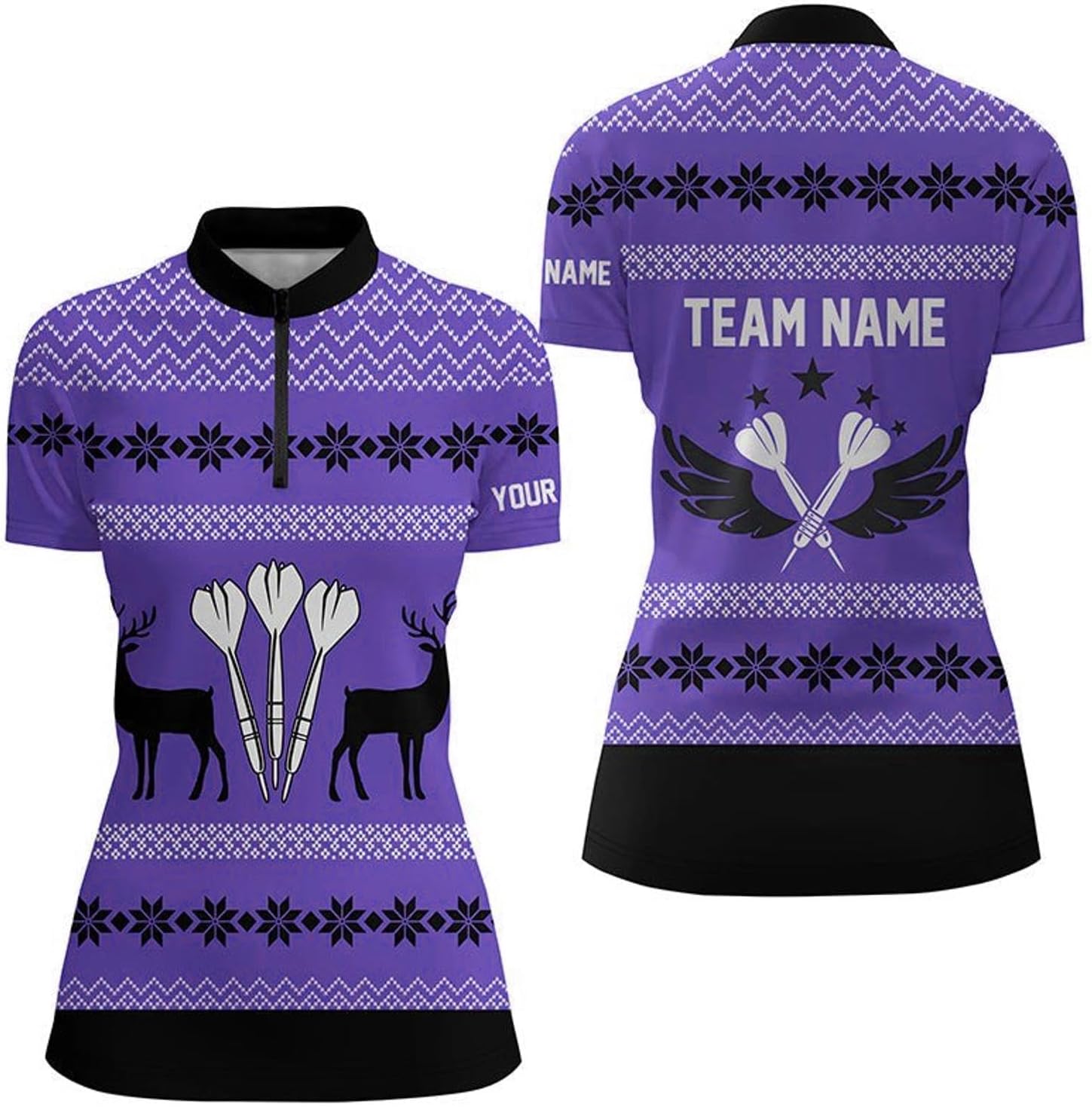 Women's Christmas Reindeer Red Quarter Zip Darts Jersey Festive Holiday Sportswear for Women O766