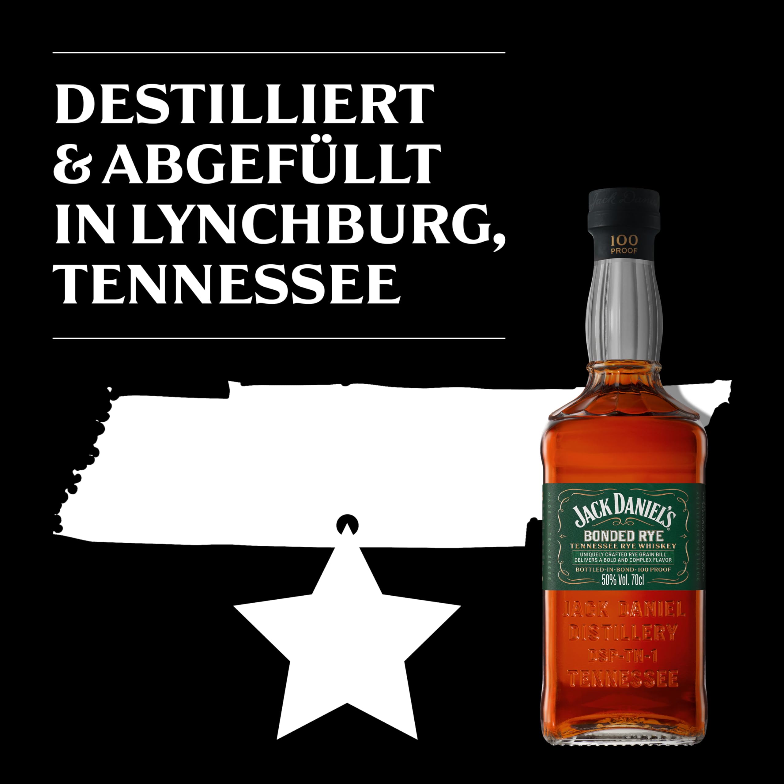 Jack Daniel's Bonded Rye Tennessee Whiskey – Whiskey Americano Premium, Gusto Intenso e Autentico, Sapore Fruttato, Invecchiato Tradizionalmente, 50% Vol., Bottiglia in Vetro da 70 cl