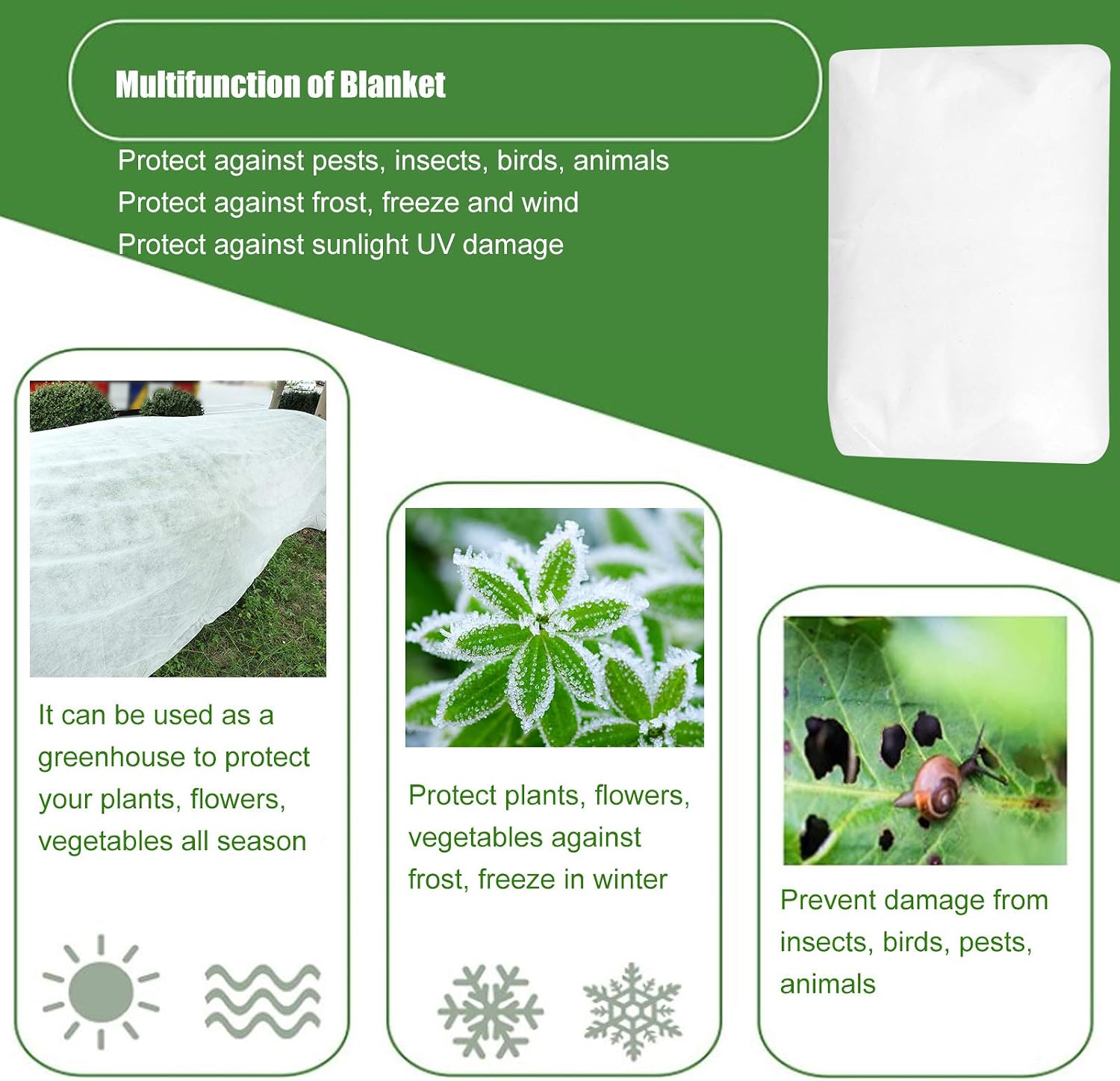 Plant Covers Freeze Protection, Winter Garden Floating Row Cover, Non-Woven Fabric Frost Protection Blankets, Warm Rectangle Plant Protection Cover for Vegetables Fruit Tree Plant (9.8 x 49.2ft)