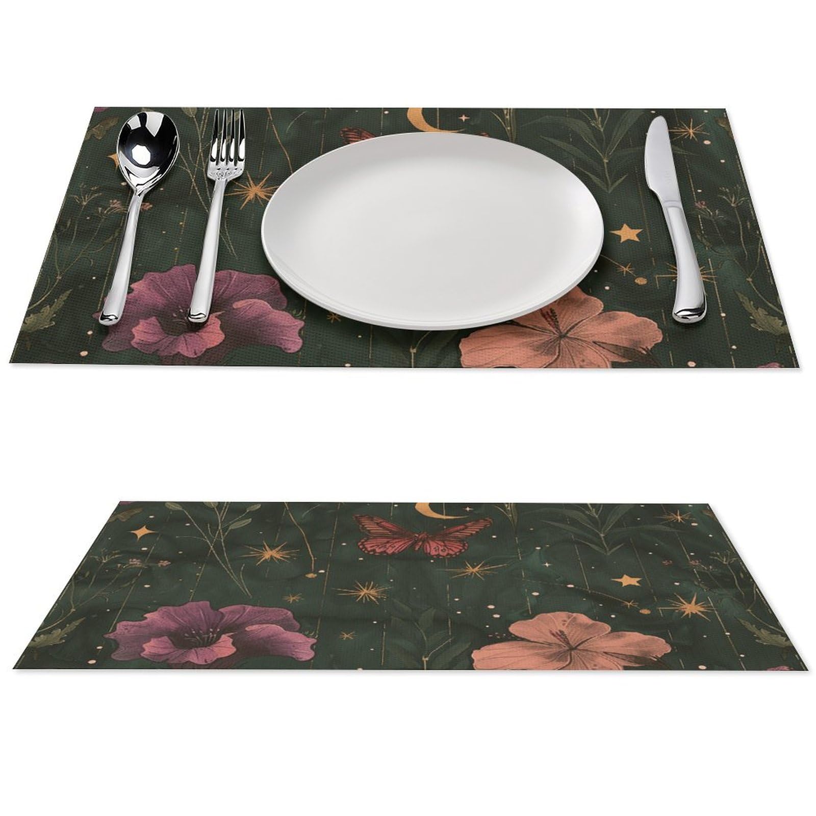 Sets de table lavables en PVC vert foncé contre les taches et la chaleur pour salle à manger