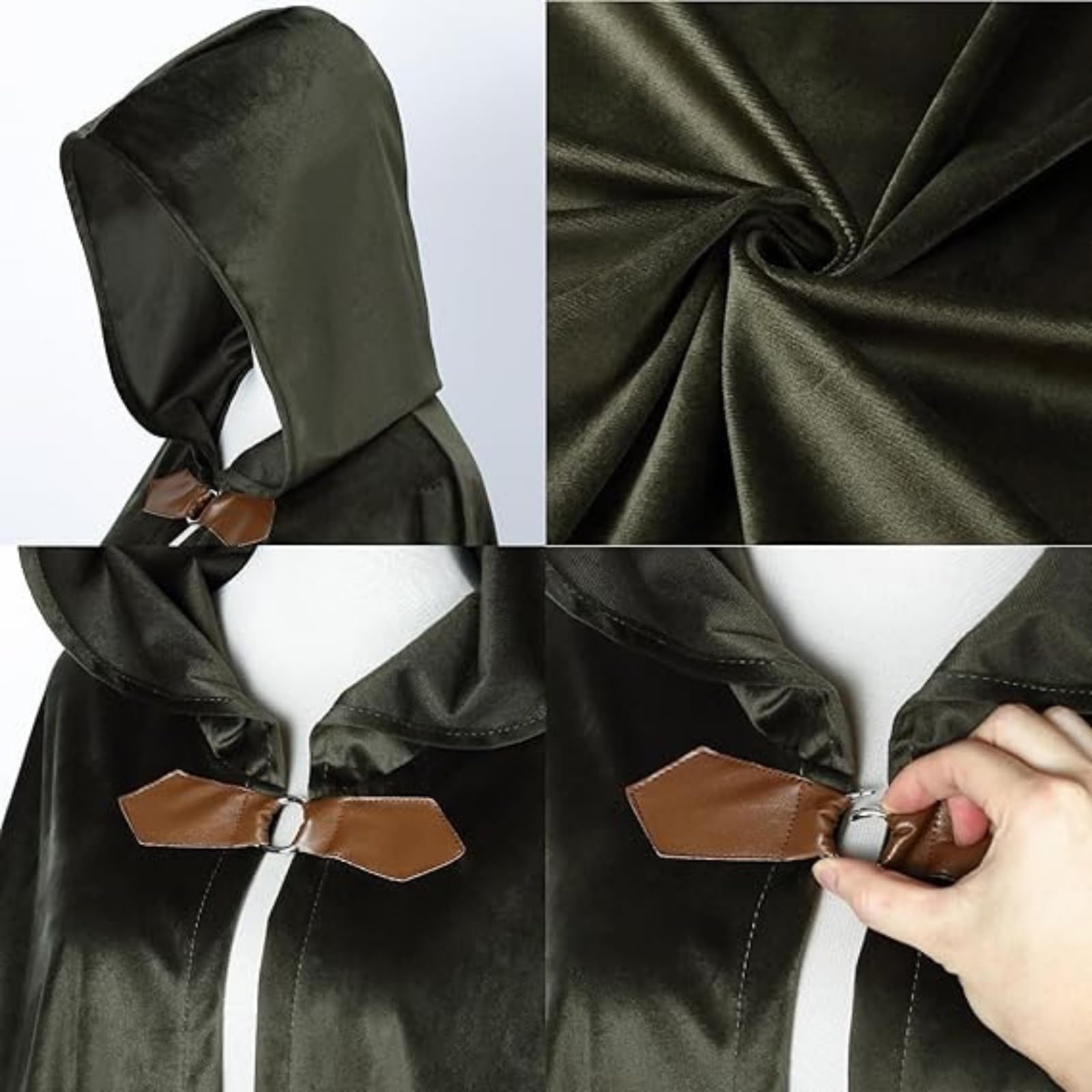 RRCBMD Mens Renaissance Medieval Hooded Cloak Victorian Steampunk Costume Cosplay Green-100CM, Green 1 - Image 4