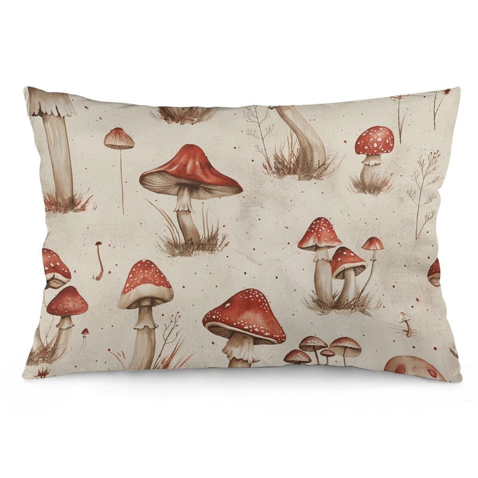 NONHAI 2 Pack Pillow Cases for Hair and Skin, Soft Breathable Pillow Case Covers with Hidden Zipper, Red Mushroom Pattern Pillowcase 20"x30" Pillow Covers for Sleeping Gift