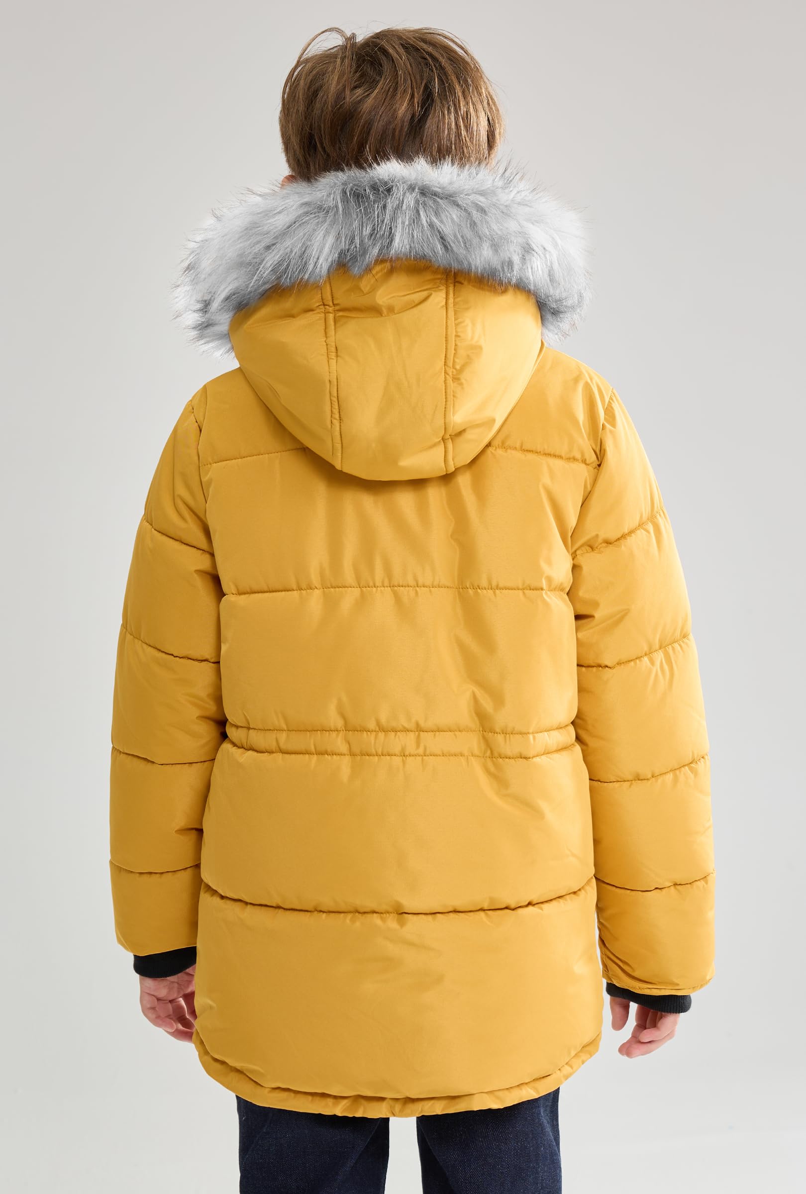 maoo garden Abrigo de Invierno Acolchado para Niños, Chaqueta con Capucha de Piel Forrada de Sherpa de Peso Pesado para Niños Grandes, Parka de Nieve Resistente al Agua