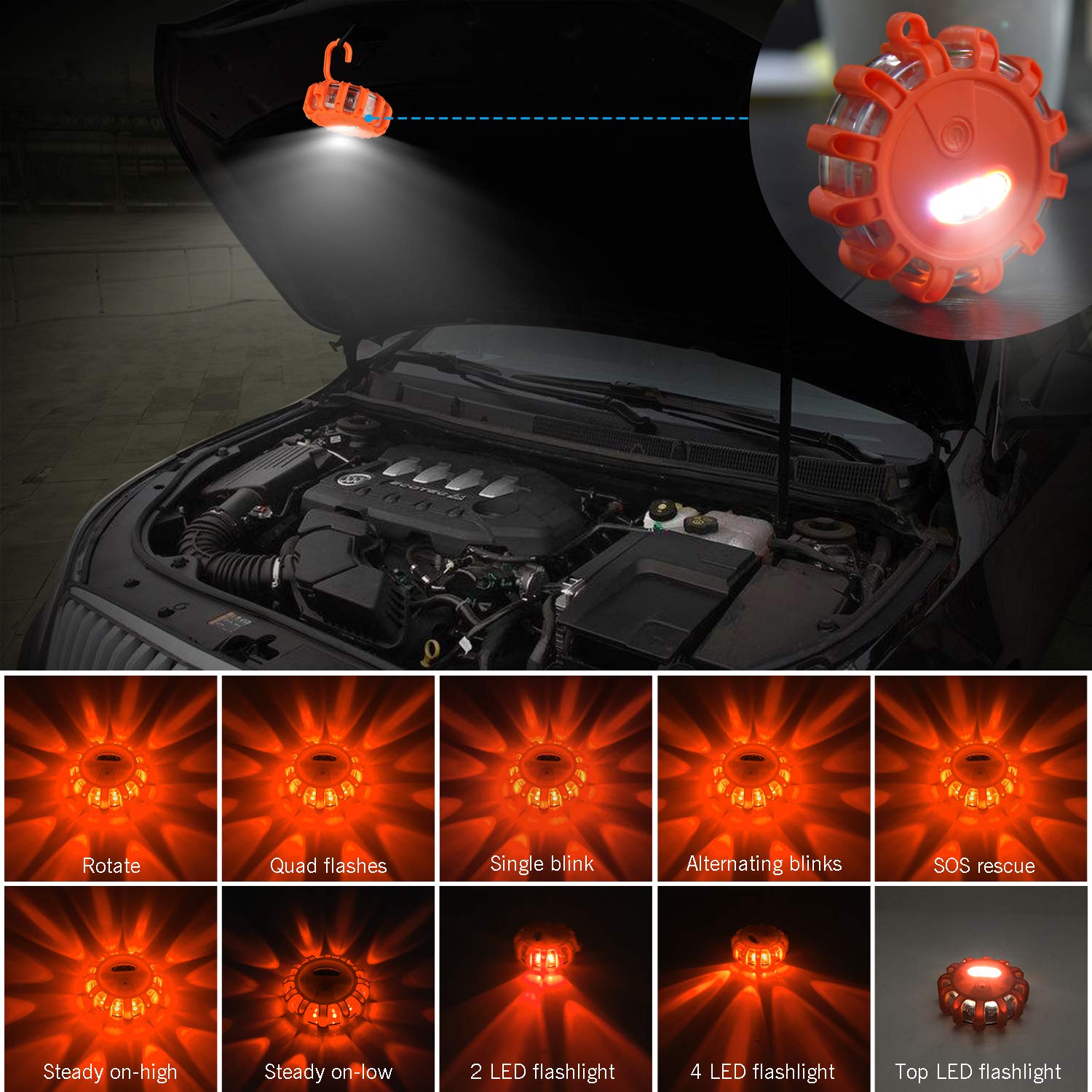 Tobfit Gyrophare Balise De Signalisation lumineuse LED Lampe d'Avertissement Clignotant Eclairage d'urgence Voiture (6)