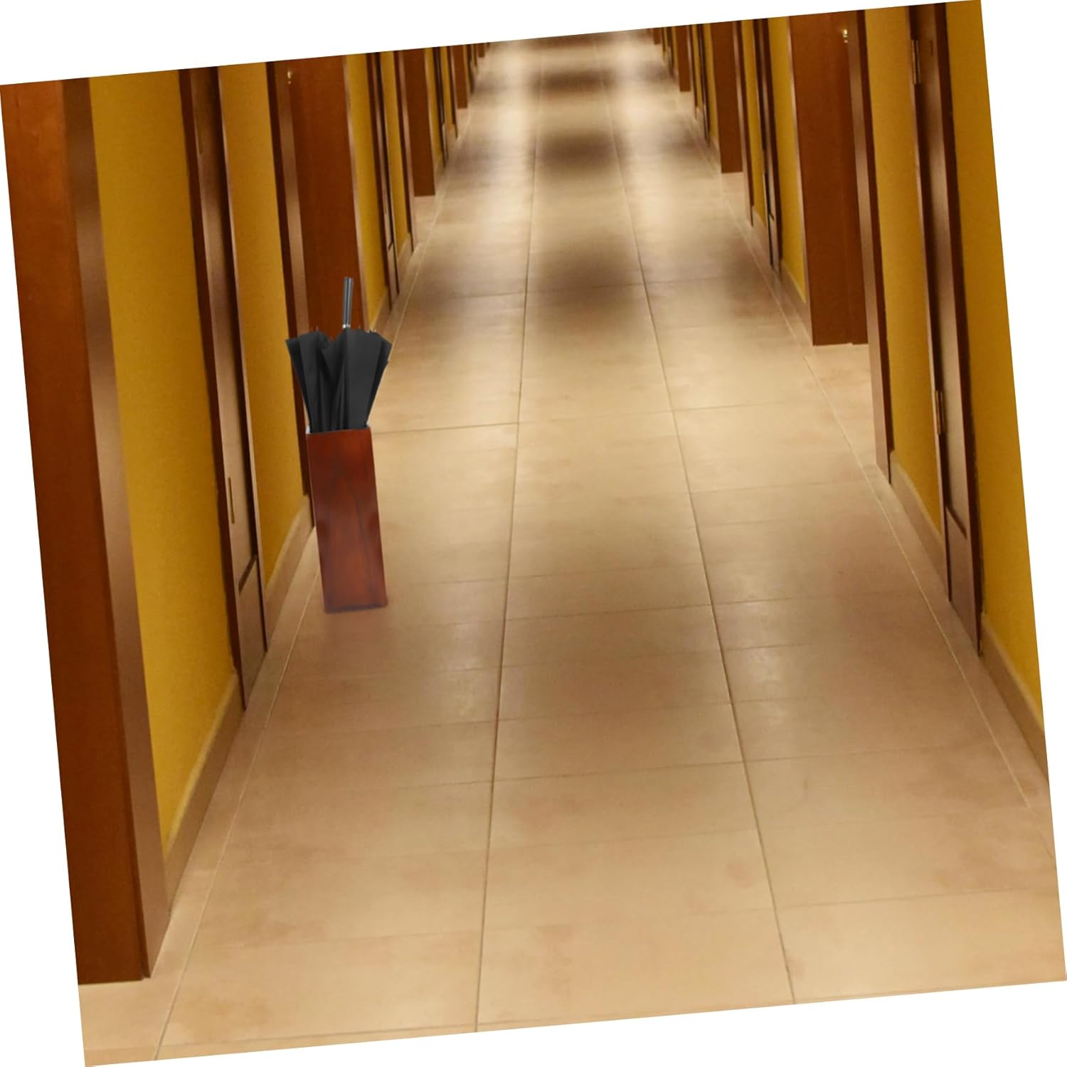 Solid Wood Umbrella Stand Elegant Entryway Organizer for Indoor and Outdoor Use Heavy Duty Umbrella Holder for Lobbies Dark Walnut