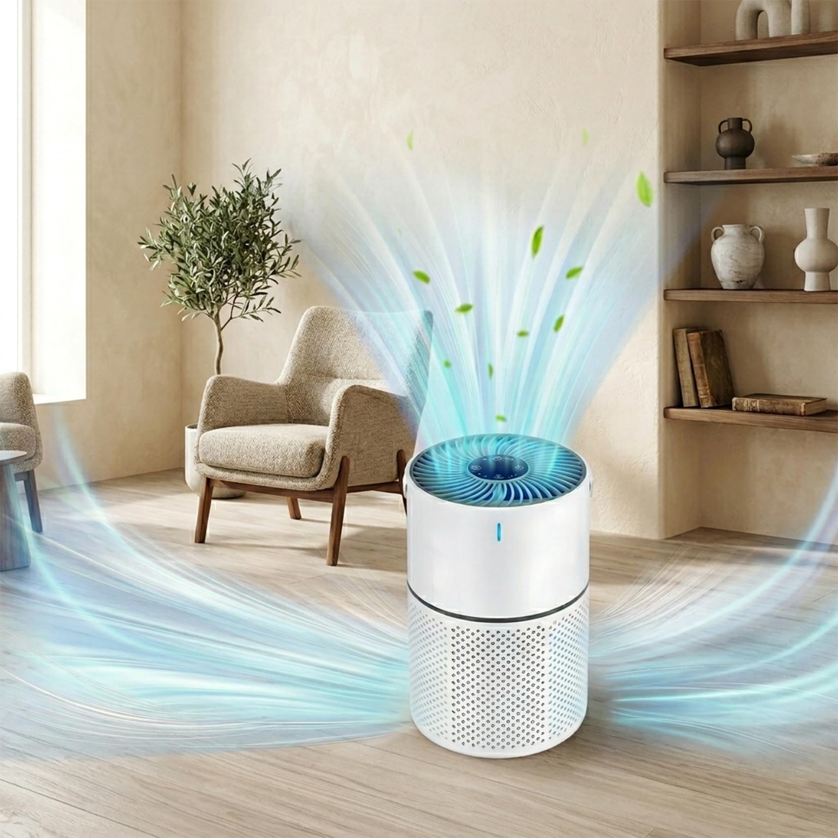 Oakerly Air Purifier - High-Efficiency Triple Filtration for Pets Hair, Dust, Pollen, 360° All-Around Purification, Quiet Air Cleaner with Smart Touch Control Panel for Living Room, Office (1PC)