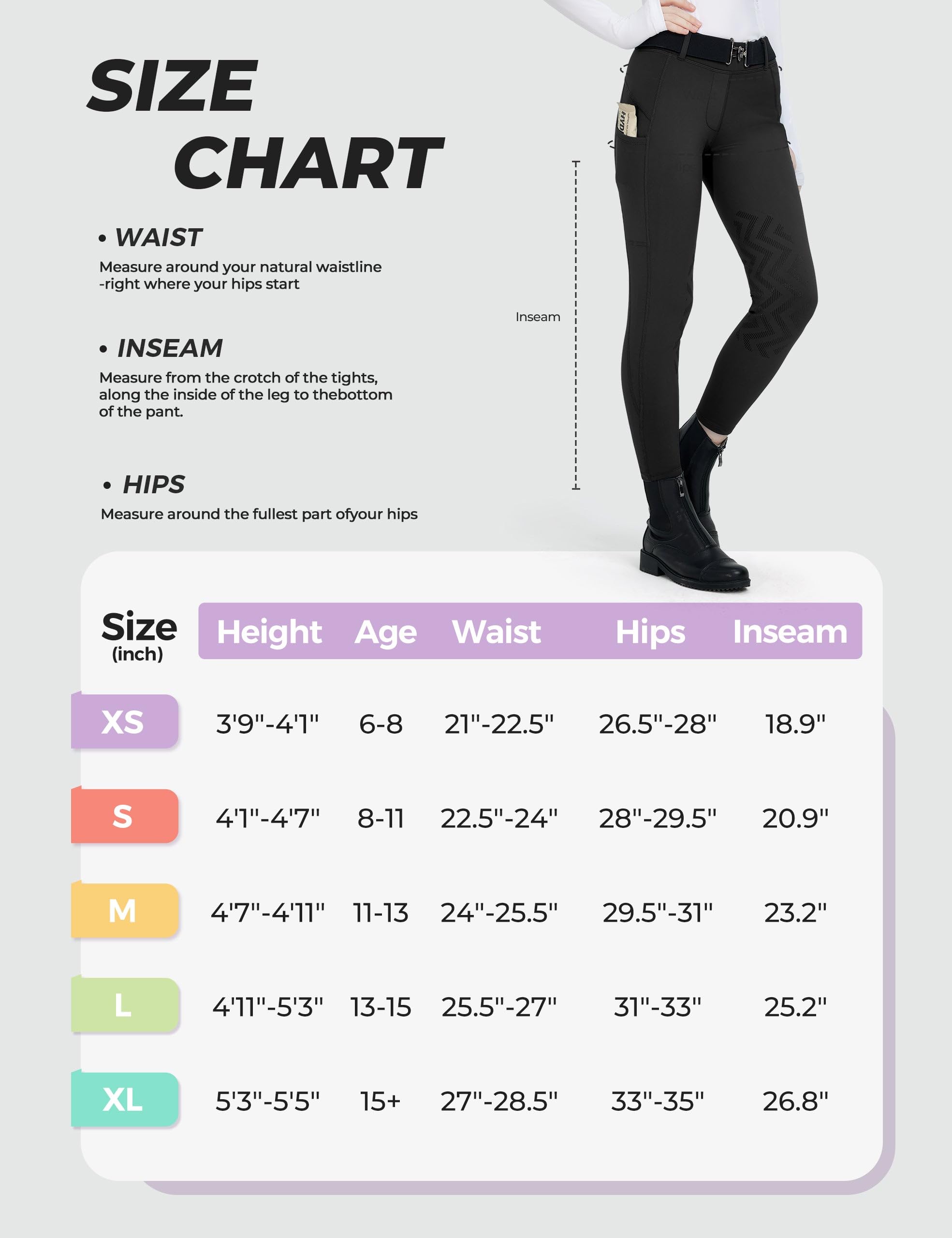 FitsT4 Sports Pantalones de equitación de invierno para niñas, pantalones de equitación de forro polar con parche en la rodilla, mallas ecuestres y bolsillos