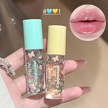 4PCS Plumping Lip Gloss Set, Shimmer Transparent Hydrating Lip Glow Oil, Fruit Flavored Cute Jelly Lip Oil, lip glow oil Lip Balm for Dry Lips Nourishing