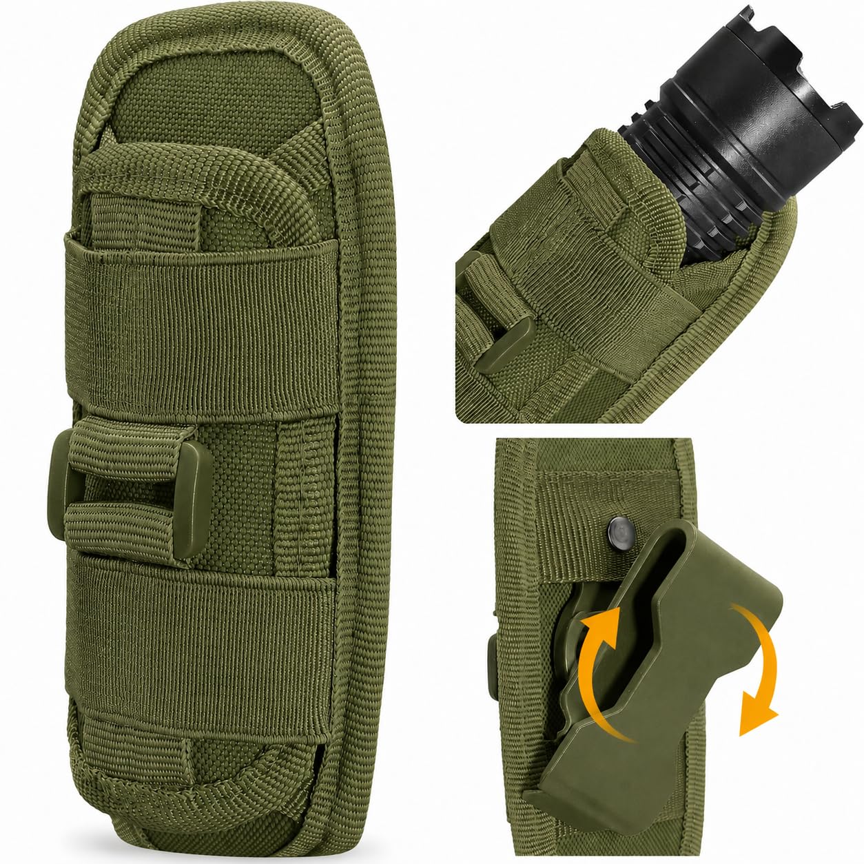 Flashlight Pouch Holster with 360° Rotating Clip – Nylon Belt Carry Case Holder for Tactical & Outdoor Flashlights (Army Green)-image-37