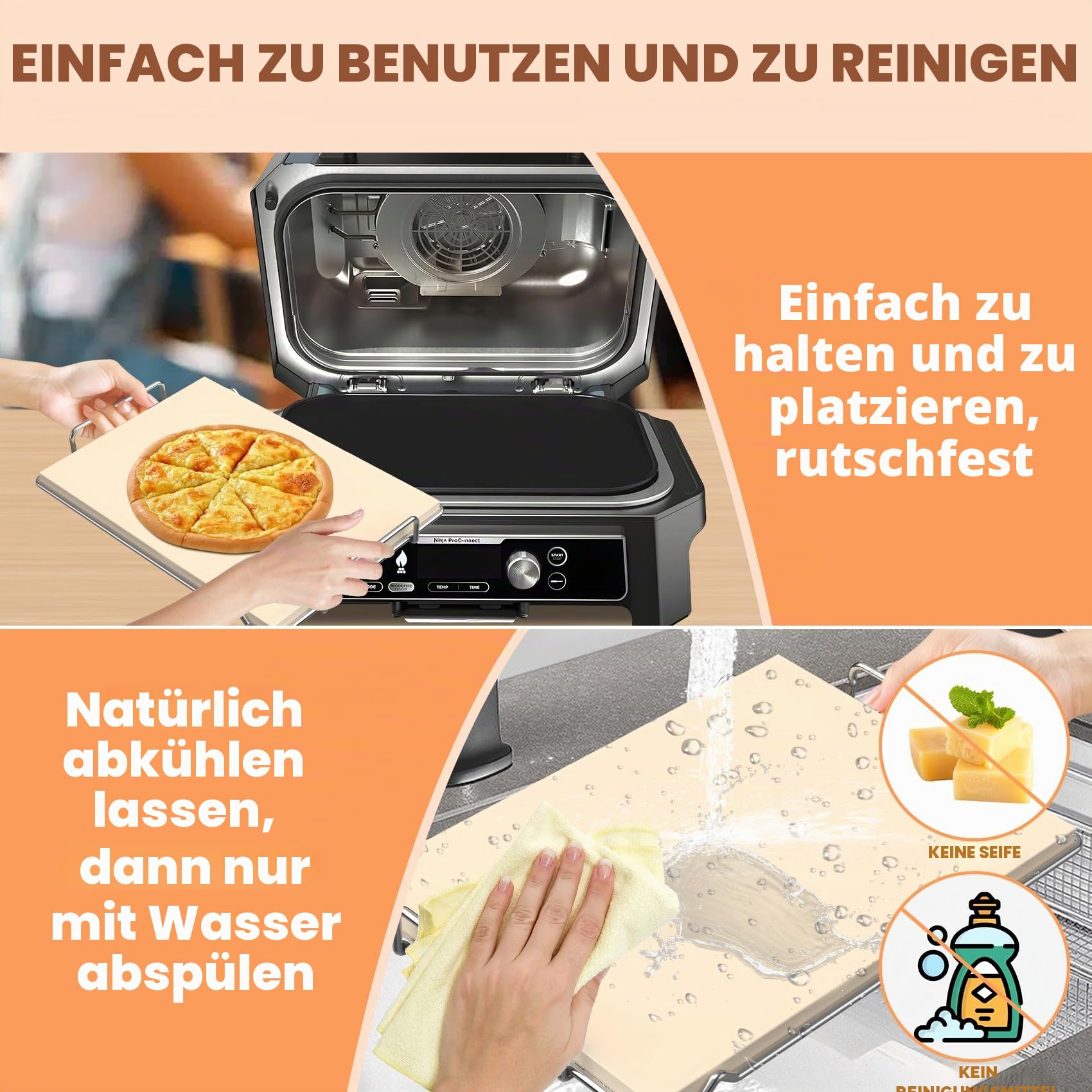 Pizzastein mit Gestell für Ninja Woodfire XL Grill OG800 OG900 Serie Zubehör, Woodfire Grill Pizzastein für Ninja OG951 OG850 OG952 Pro Connect XL Outdoor Grill Zubehör, Rechteck