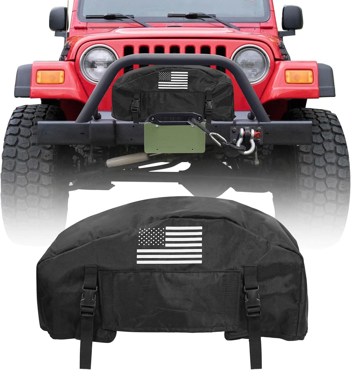 GEVINFA Winch Cover, 2026 Latest Flag Waterproof Dust-Proof Winch Protective Cover, Indoor & Outdoor Winch Accessories for 8000-13500 lbs Electric Winches With Adjustable UV Resistant Cover