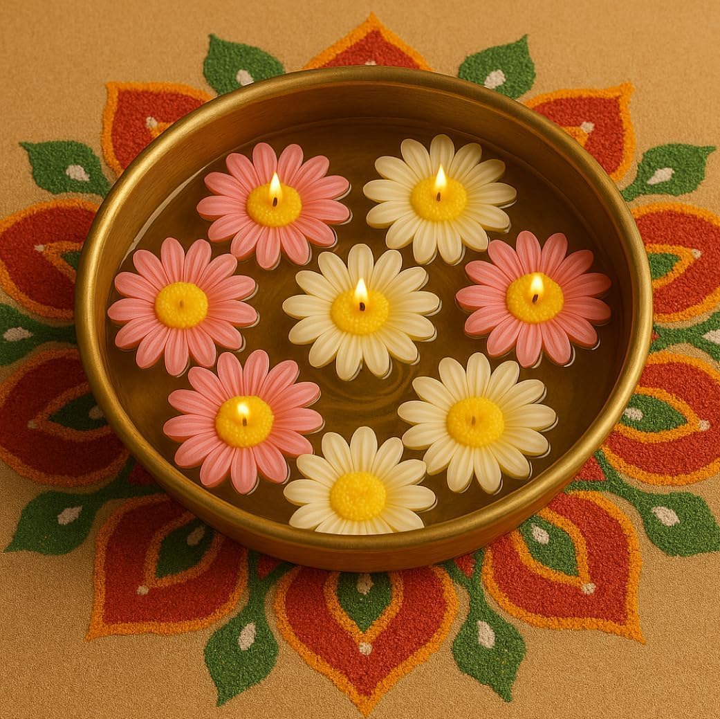 8Pcs Daisy Flower Floating Candles for Water Bowl - Diwali Decoration for Home | Soy Wax Scented Candle Set | Candles for Decoration | Diwali Gifts for Family and Friends
