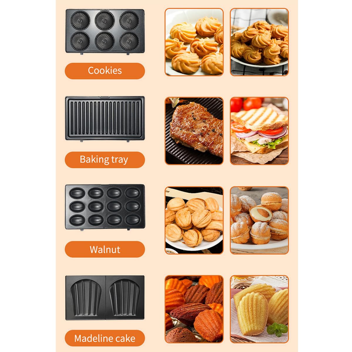 Sandwichera Multifunción, con 8 Placas Antiadherentes Intercambiables Fácil de Limpiar, Máquina para Hacer Paninis o Grill, Diseño Compacto que Ahorra Espacio, Potente Plancha de 750W
