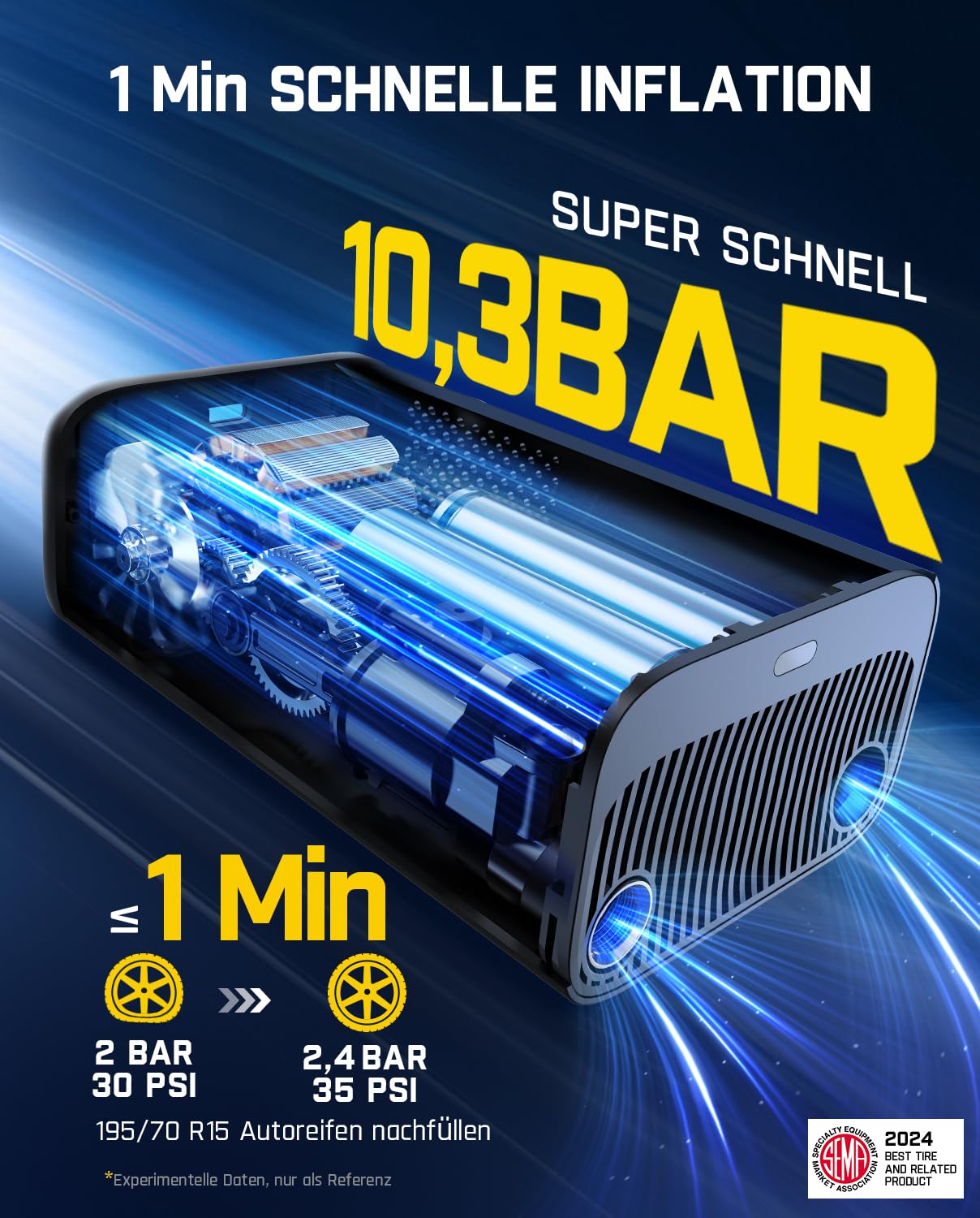 Fanttik X9 Pro Tragbare Elektronische Luftpumpe, 1 Min Schnelles aufblasen Elektrische Kompressor, 10,3 BAR/150 PSI Luftkompressor mit LED-Licht für Fahrrad, Auto, Motorrad und Ball - 2