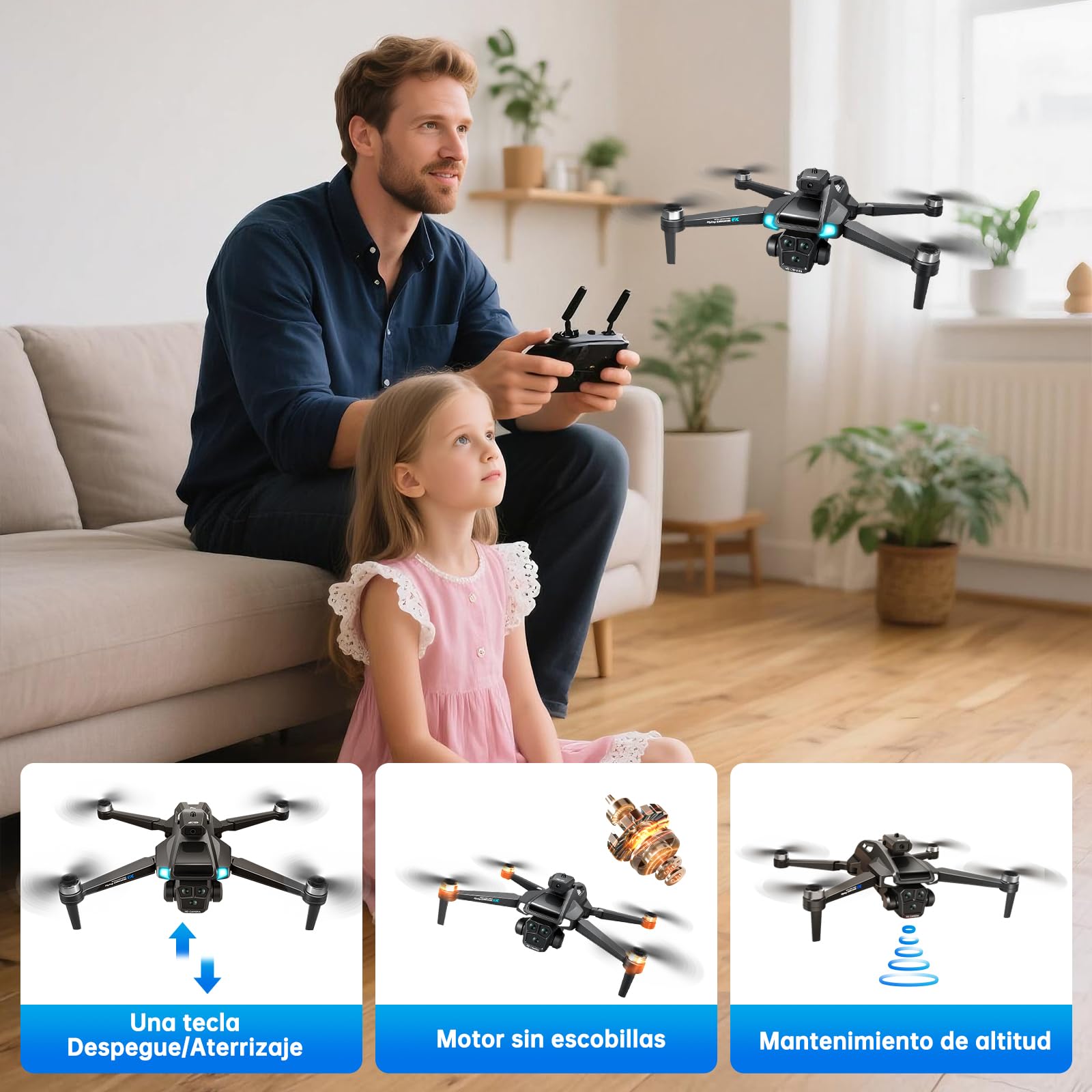 Dron con 4K HD Cámara para Adultos y Principiantes, 40+ min de Vuelo (2 Baterías),Mini Quadcopter RC Plegable WIFI con Motor Sin Escobillas, Doble Cámara, Selfies con Gestos