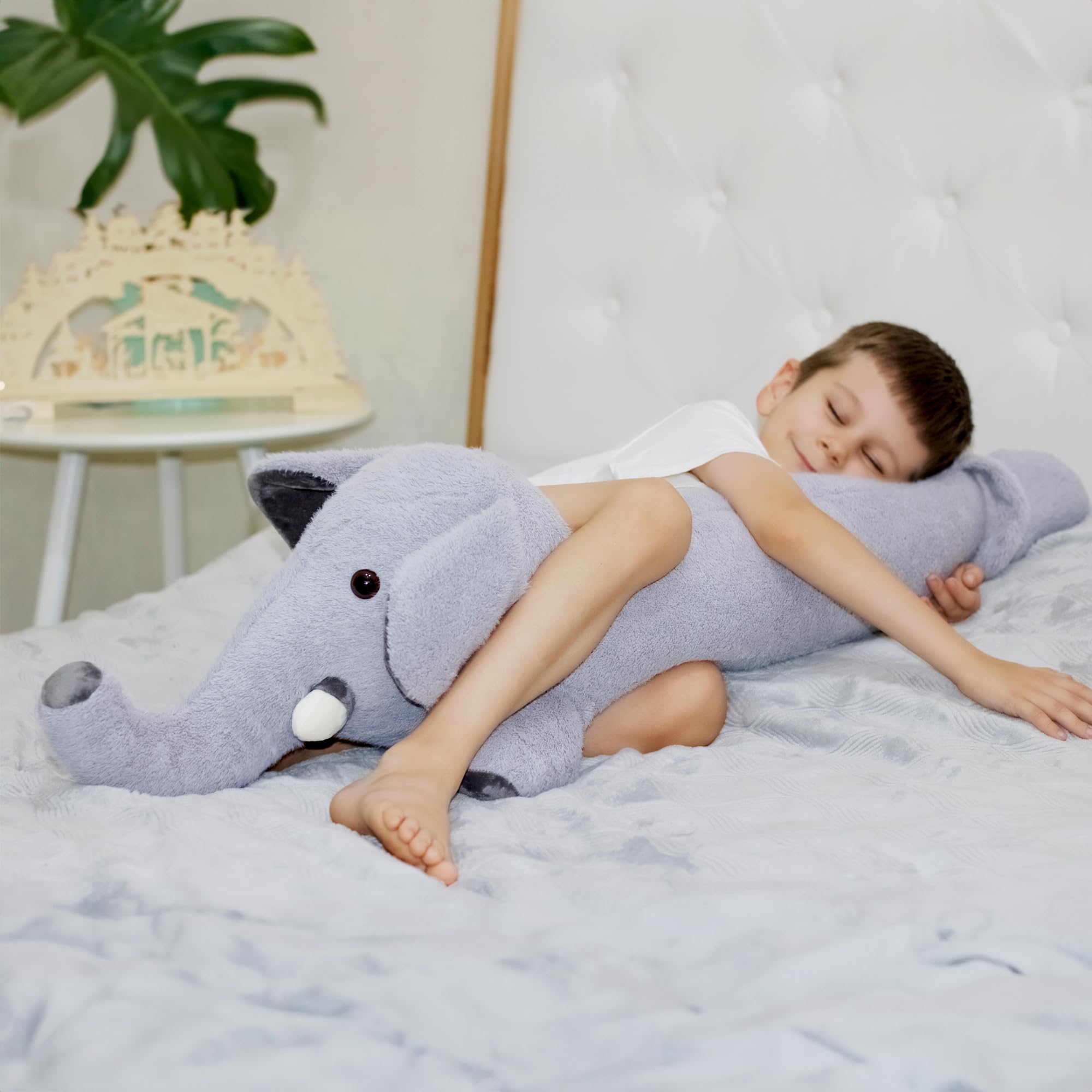 Seitenschläferkissen Elefant für Kinder, Kuschelkissen, Kuscheltier XXL Plüschtier, Stofftier, Schmusekissen, Grau 100cm