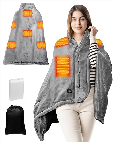 Heated Blanket Battery Operated, USB Cordless Electric Blanket with 10000mAH Battery and 3 Heating Levels(Grey)