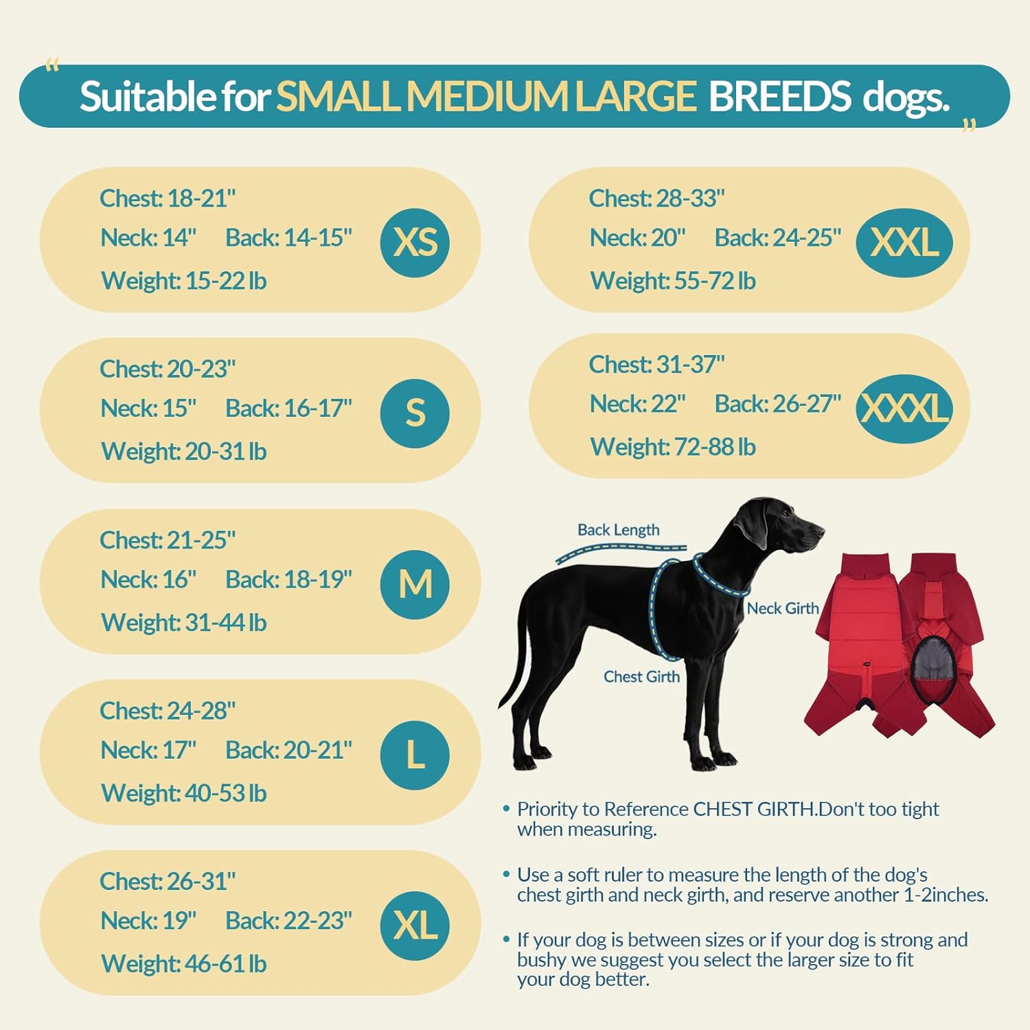 Similar to ROZKITCH Full Body Dog Winter Coat Warm Fleece Pullover Pajamas, Four Legs Covered Windproof Dog Jacket for Small Dogs, Turtleneck Dogs Snowsuit, Pet Cold Weather Clothes Red XS XS(Chest: 18-21\"; Back:14-15\") Red