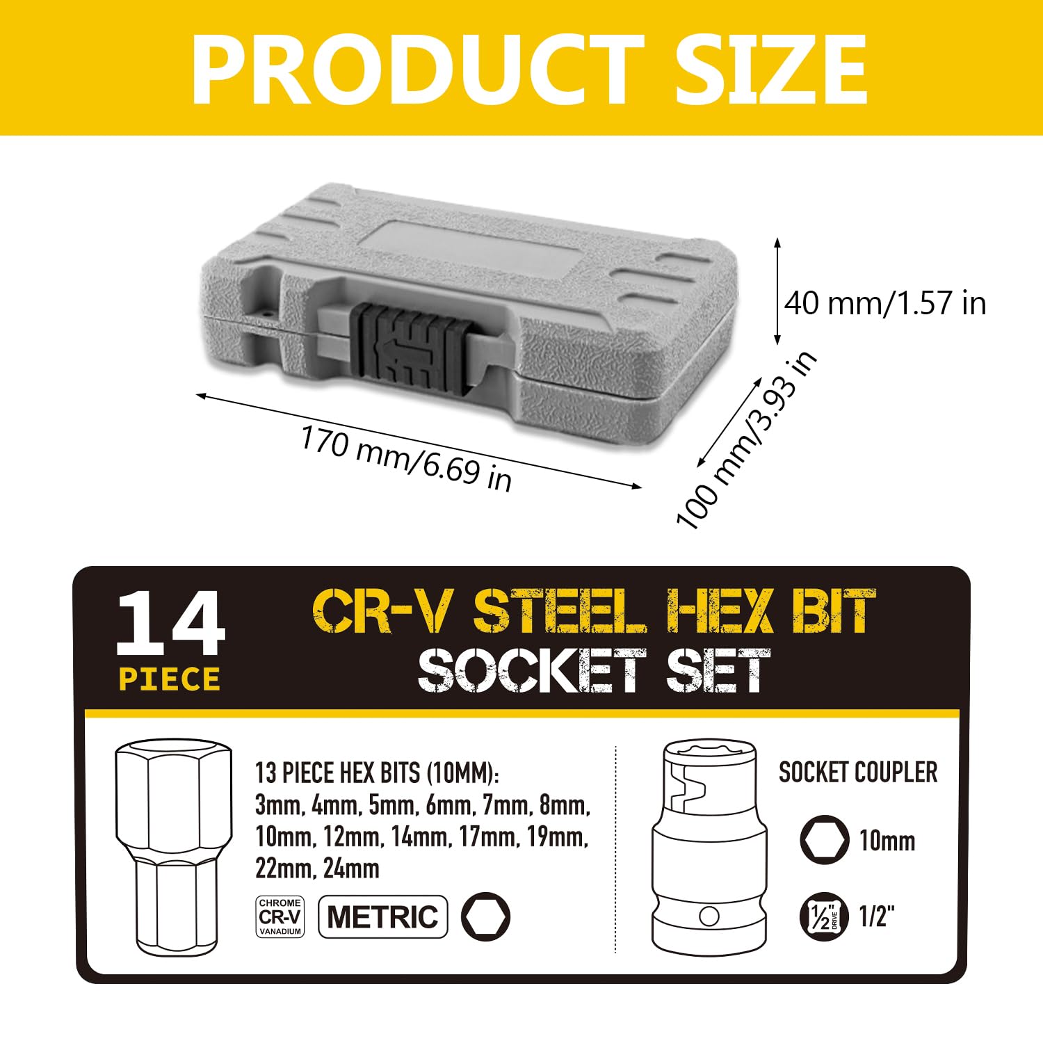 Set 14 Buscole Esagonali 1/2 - 13 Misure Da 3 A 24mm, Con Custodia, Per Chiavi Elettriche E Cricchetto - Foto 8