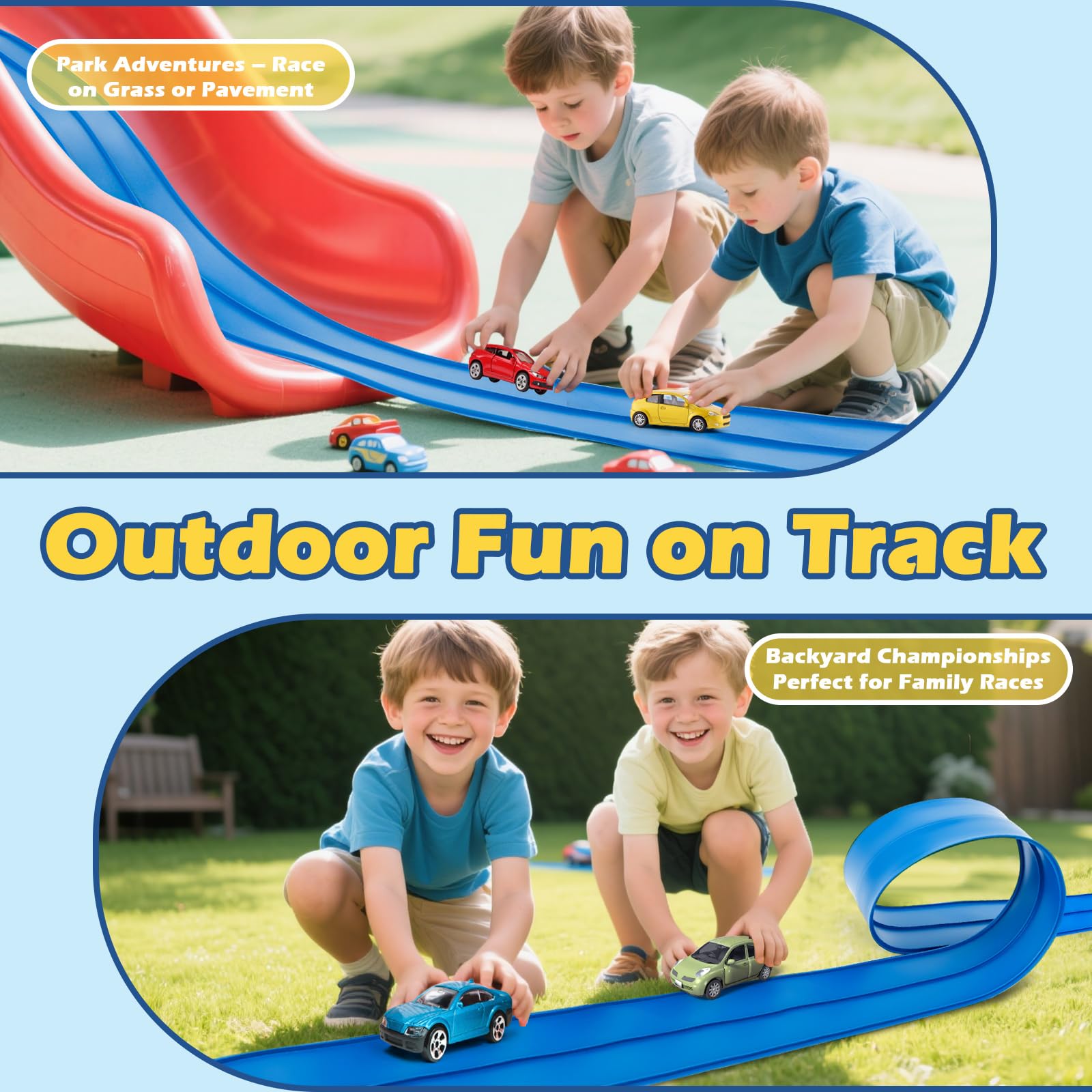 INKZOO Flex Tracks 15 Ft Starter Set Flexible Race Track for Kids 3+, Flexible Car Track Race Car Ramp Track Compatible with Diecast 1/64th Cars, Portable Rolls Up Race Tracks with Strong Suction Cups Product Image 6