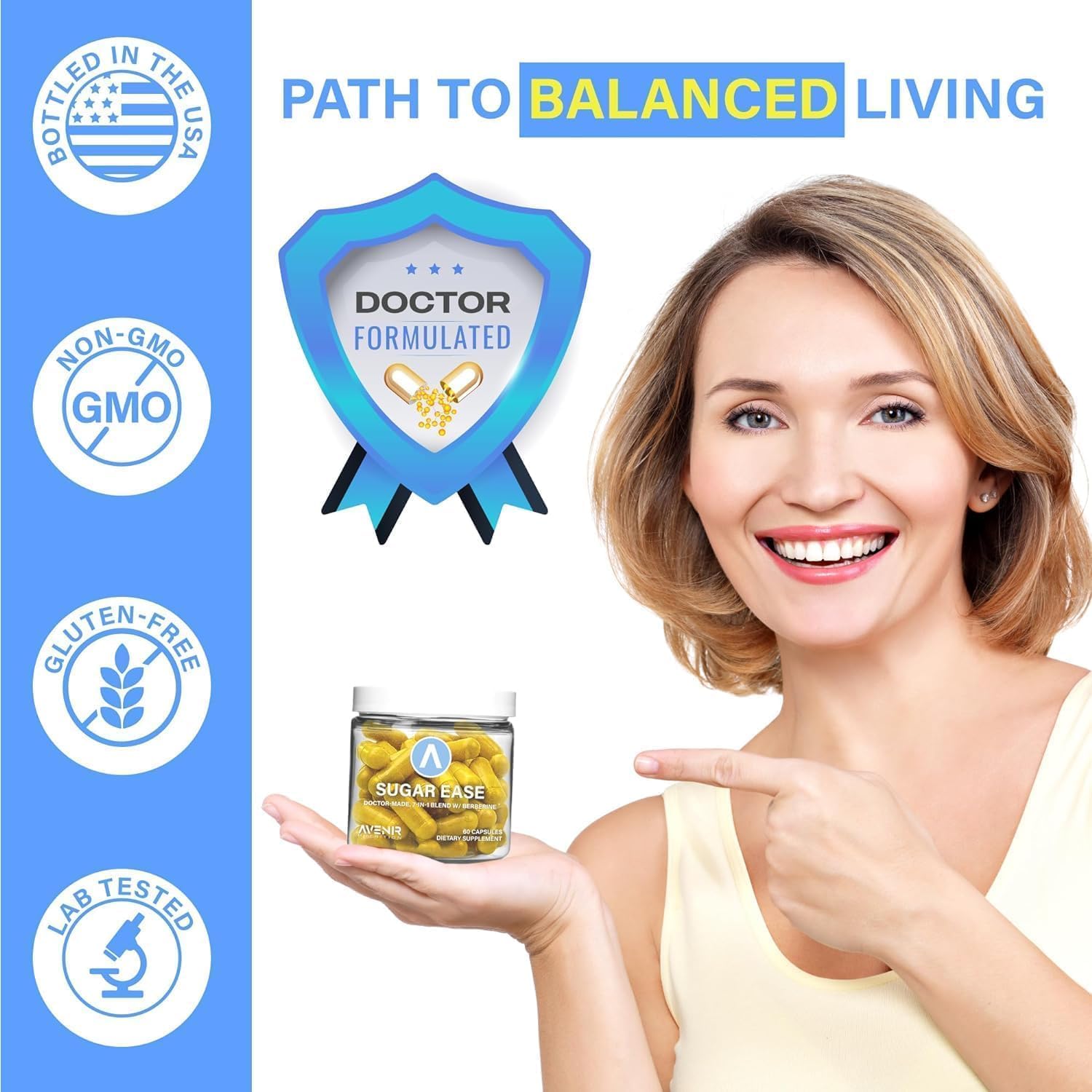 Avenir Nutrition Sugar Ease - Premium Berberine Supplement, Apple Cider Vinegar, Cinnamon - Organic Nutrients Cinnamon Capsules, 120 Capsules