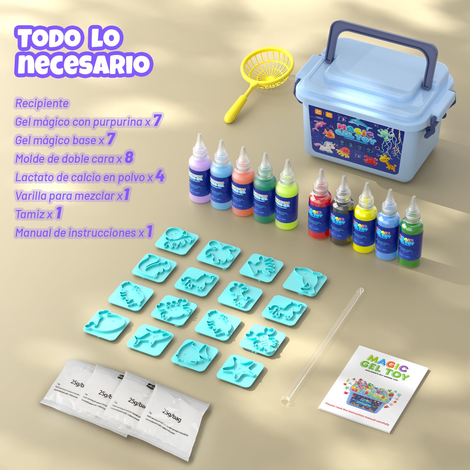 Hot Bee Kit de Gel de Agua Mágico para Niños - 10 Botellas, 8 Doble Moldes, Juguetes Niñas Magic Water Aqua Fairy Manualidades Aqua Gelz Regalo Ideal para de 4 a 10 Años Juegos Agua
