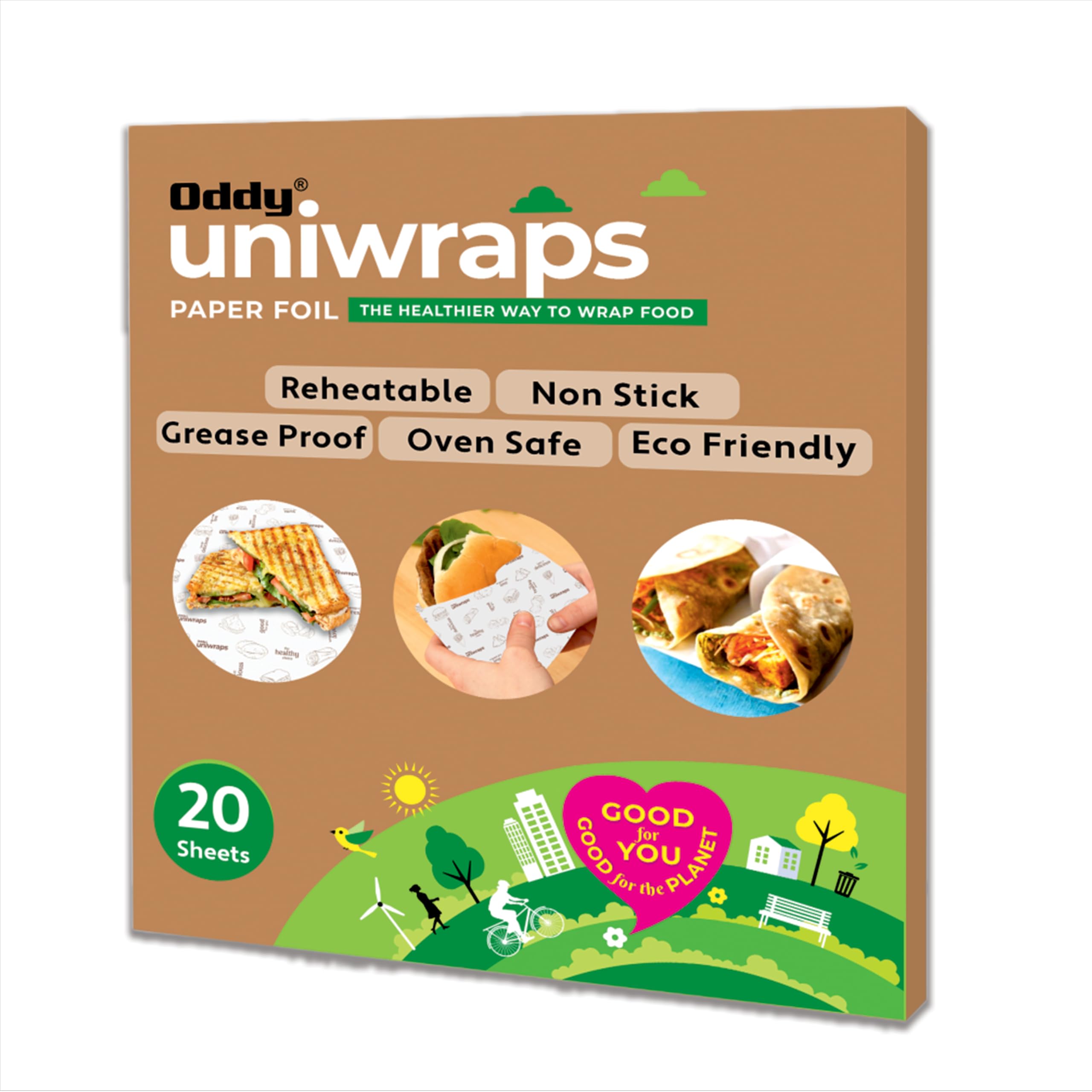 Oddy Uniwraps Food Wrapping Paper Sheets | Wrap Roti, Parantha, Sandwich, Burger & More! Keep Food Safe & Fresh | 10x12 Inches, Pack of 20 Sheets