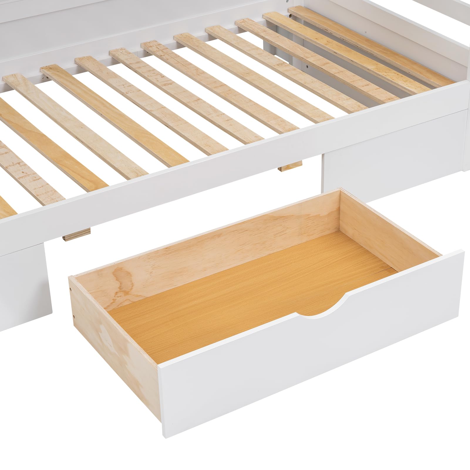 Idemon - Letto a castello, 90 x 200 cm, con letti singoli, cassetti e vani portaoggetti, letti per bambini (bianco)