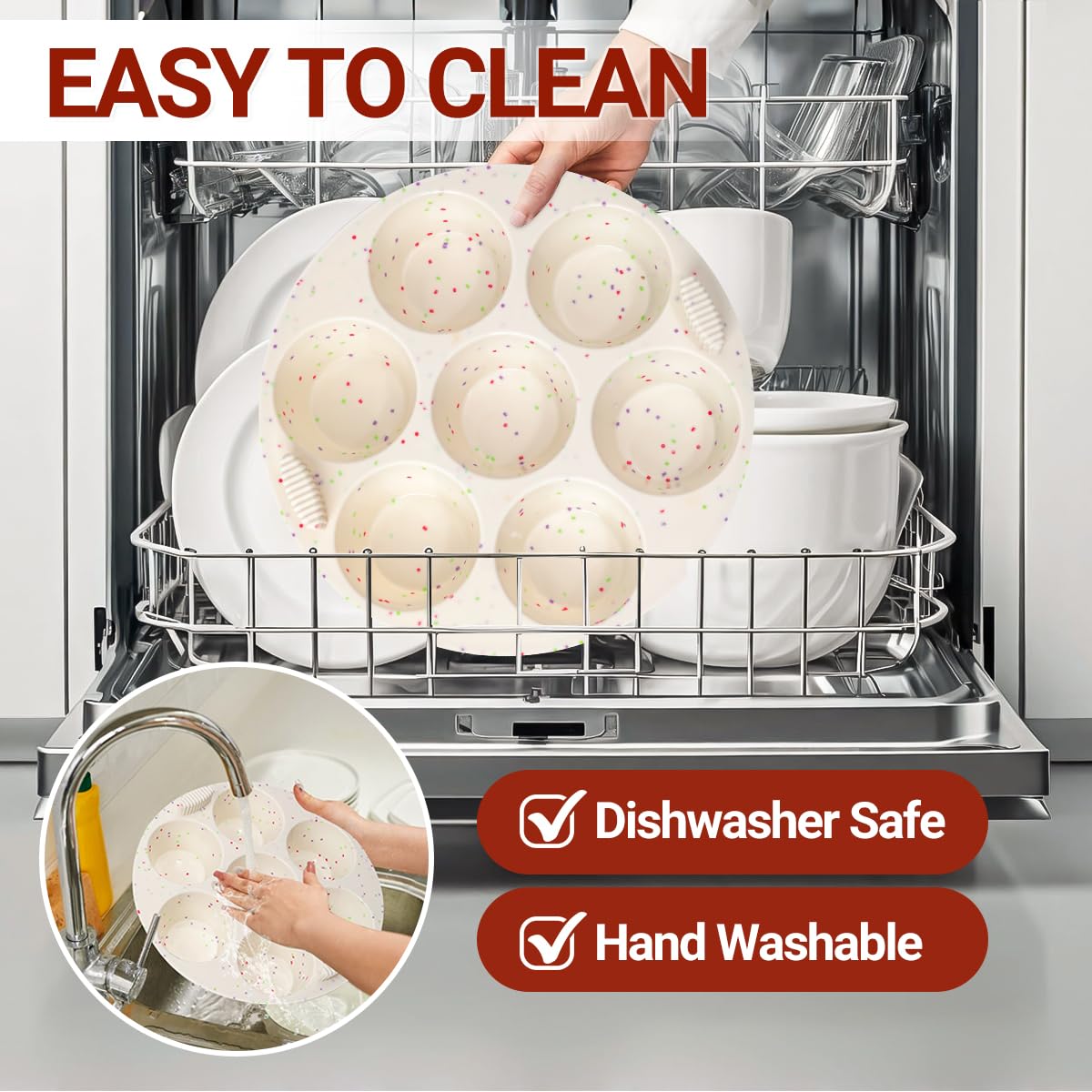 Molde de silicona para magdalenas para horno freidora de aire, olla instantánea, antiadherente, 7 tazas, fácil de manejar, sin BPA, para hornear bocados de huevo, magdalenas, mini quiche, paquete de 2