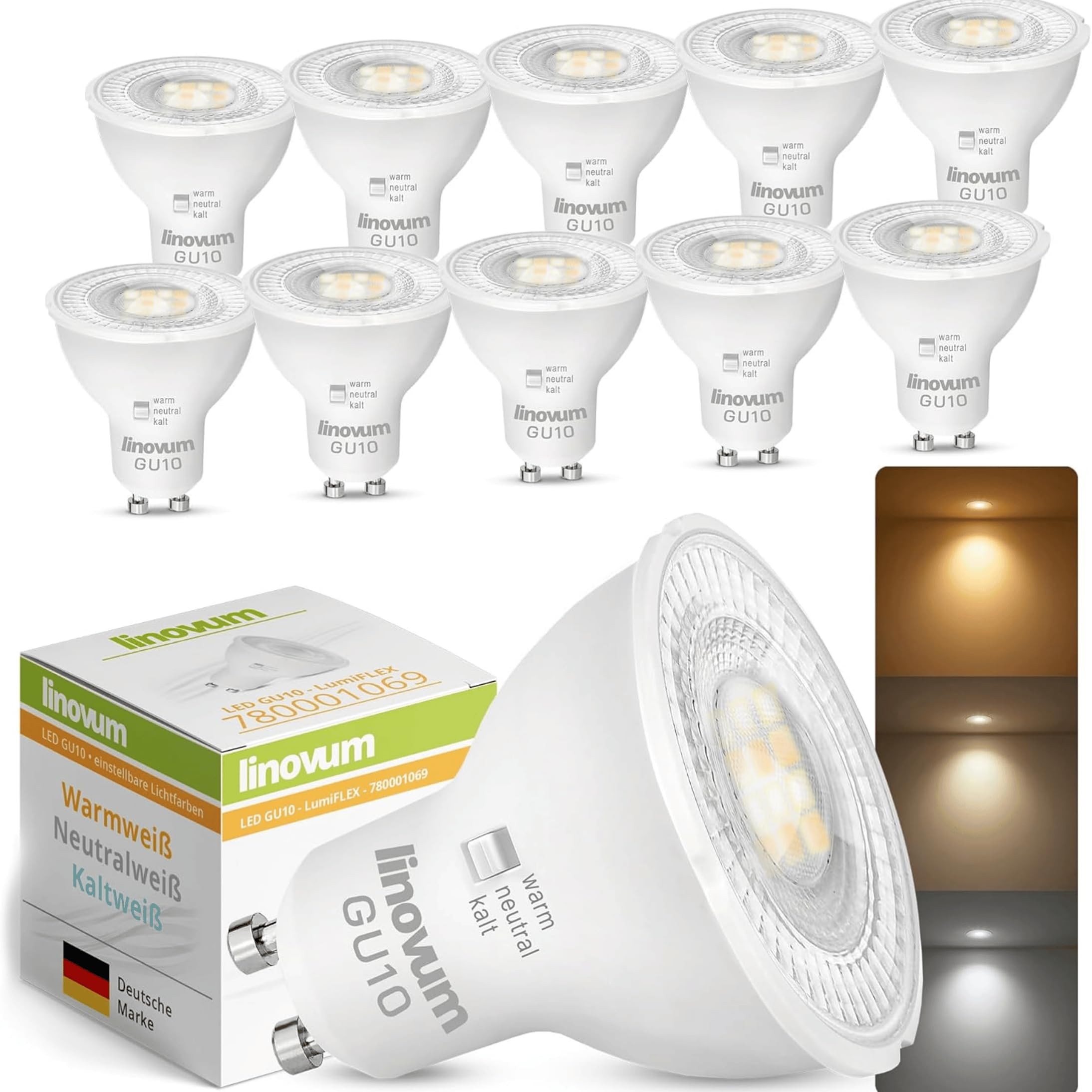 linovum SSC-LUXon LumiFLEX GU10 6W dimmable - lot de 10 ampoules led | Se remplace en un geste, sans outil ni application, pour un confort lumineux immédiat et des économies d'énergie durables.