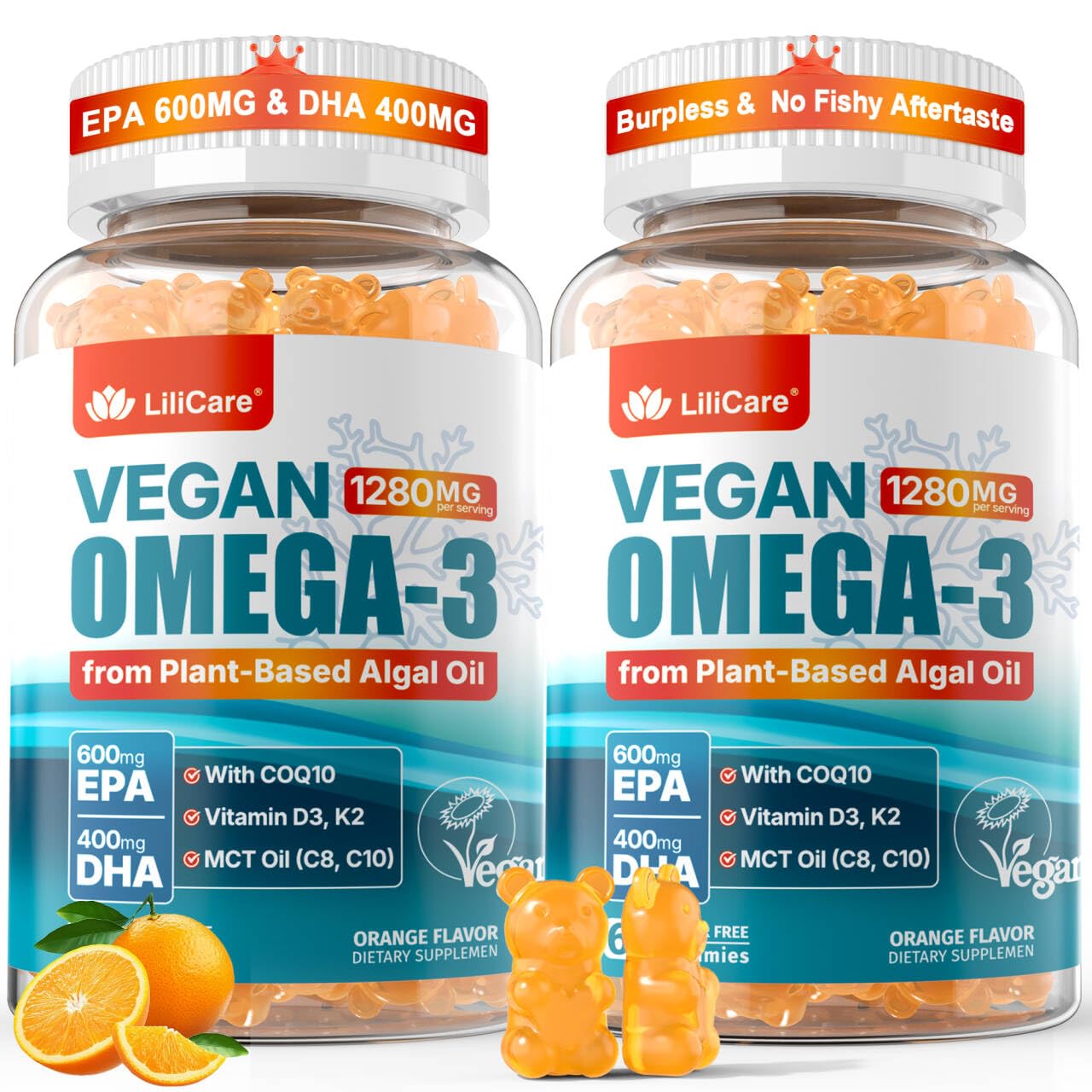 Omega-3 Gummies + CoQ10 + D3 K2 (MK7) for Women Men, EPA 600mg & DHA 400mg 60 Count (Pack of 2)
