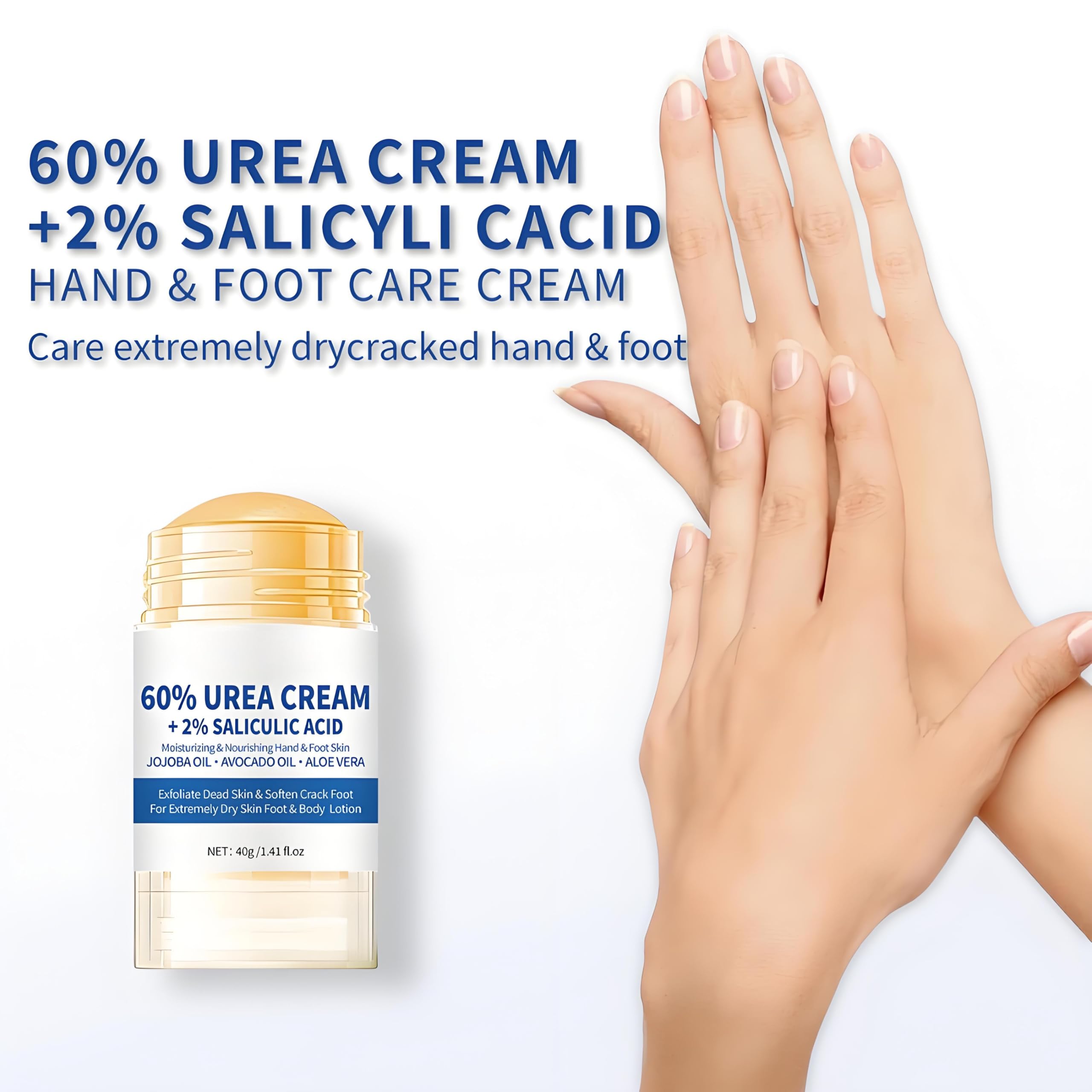 60% Urea Cream for Cracked Heels & Dry Skin Care, Fast Absorbing, Non-Greasy Moisturising Formula with Jojoba Oil - Image 2