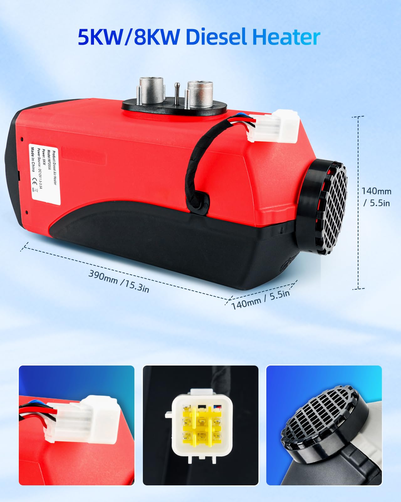 12V 5KW Air Diesel Heater przenośny zestaw ogrzewania postojowego Night Heater z przełącznikiem LCD i pilotem zdalnego sterowania i tłumikiem oraz zbiornikiem paliwa 10L, ciche ogrzewanie Diesel dla
