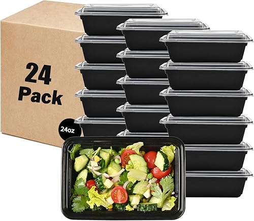 Miniatura 1 de LOKATSE HOME Paquete de 24 recipientes de preparación de comidas de 24 onzas reutilizables para almacenamiento de lonchera, cajas Bento, aptos para