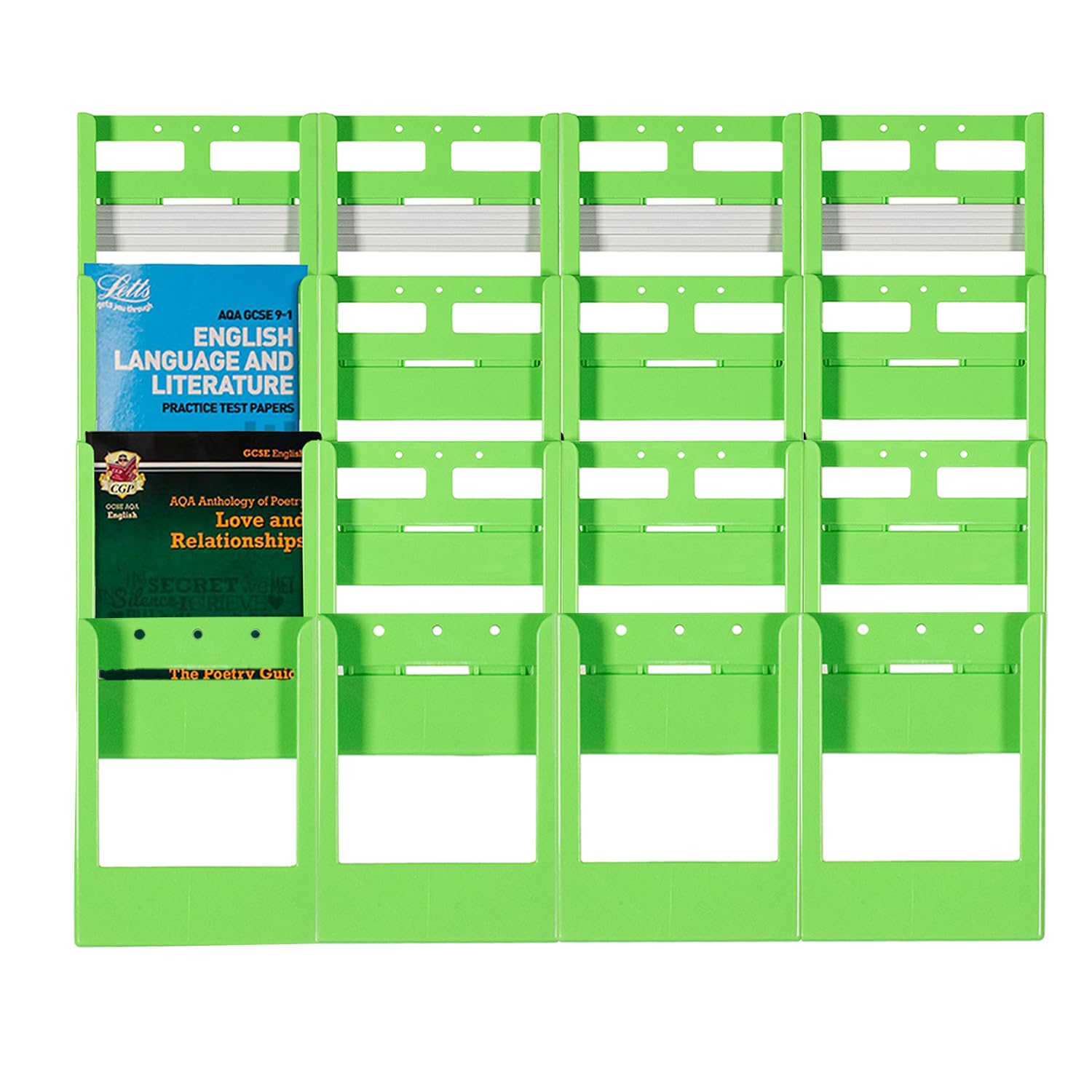 Wonderwall Leaflet Holder A4 | Wall Mounted Literature Display | Brochure Dispenser | Expanda-Stand System | GREEN Coloured Pockets 16 x A4 | Ideal for Reception, Office