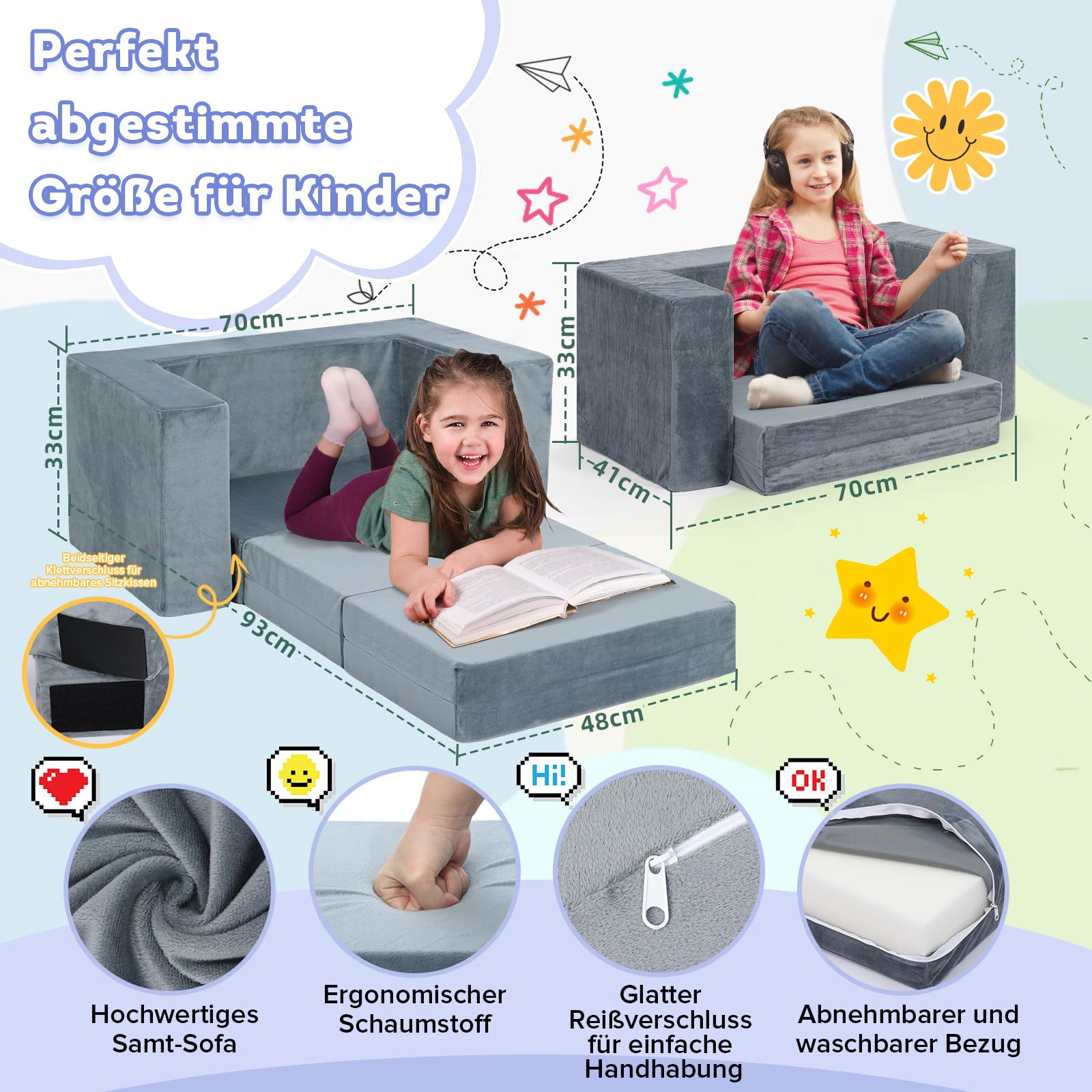 2025 Neuestes Spielsofa | Spielsofa für Kinder | Kindersofa aus 7 Schaumstoff Bausteine, Flexibel Kombinierbare Kinder Couch Modulares Spielsofa zum Spielen, Kreativsein, Schlafen